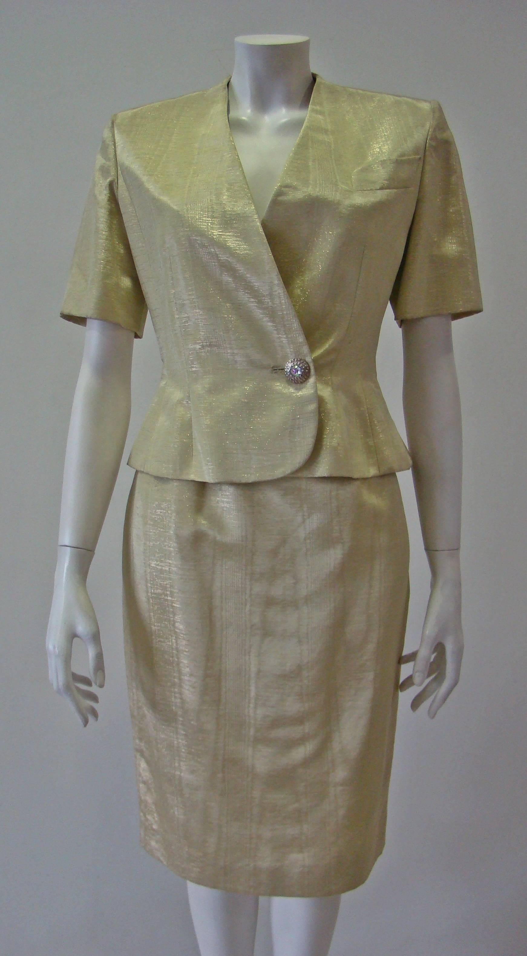 Gray Jean-Louis Scherrer Lurex Skirt Suit For Sale