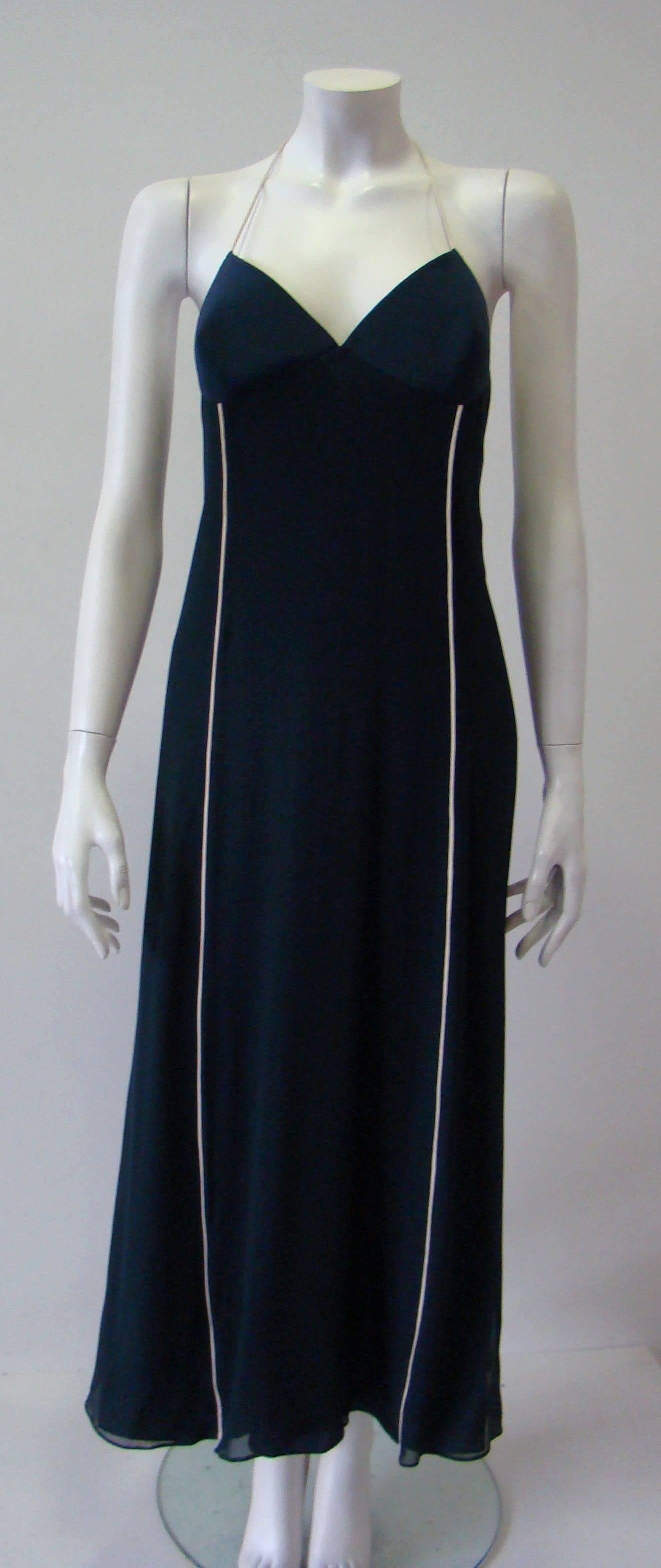 Gianfranco Ferre Blue Silk Chiffon Evening Gown 1990's