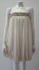 Unique Pierre Balmain Creme Plisse Silk Cocktail Dress