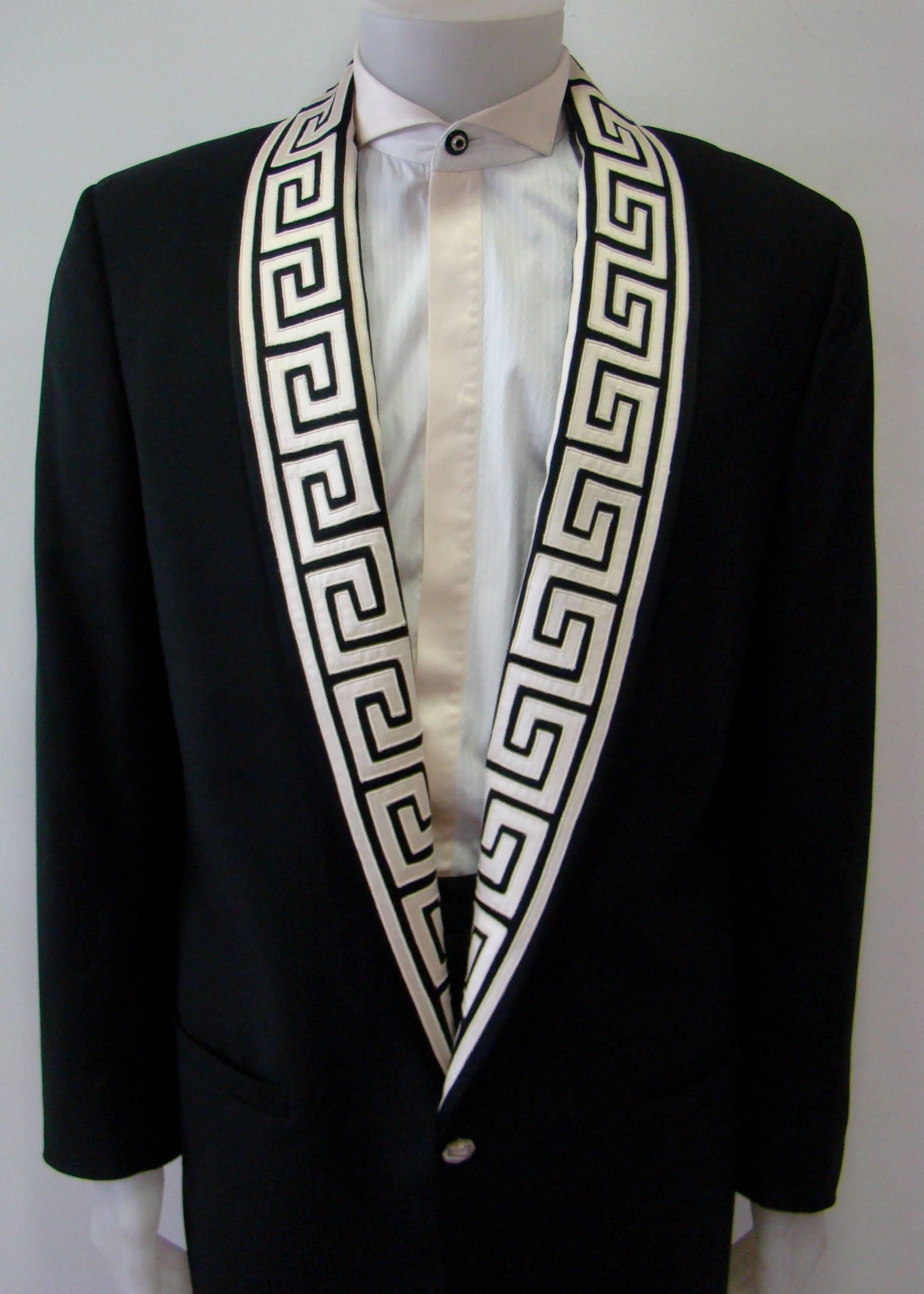 Black Museum Quality Gianni Versace Greca Detail Jacket Fall 1994 For Sale