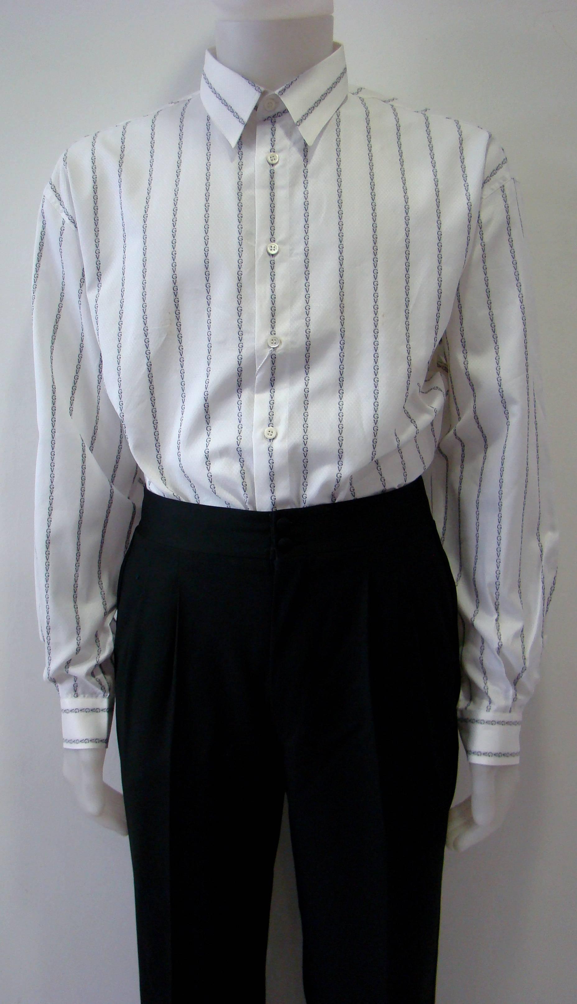 Gray Gianni Versace Striped With Initials Printed Shirt For Sale