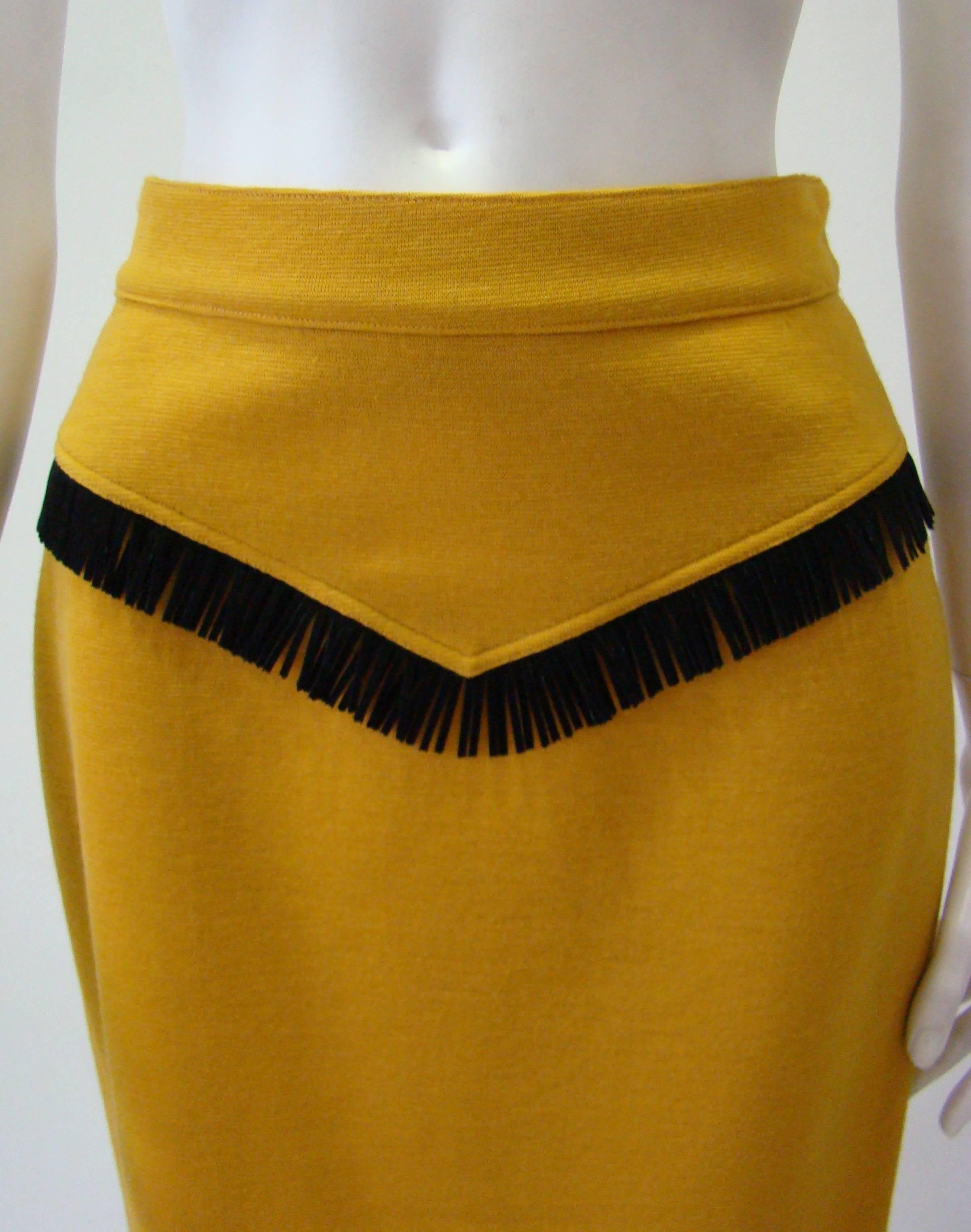 Brown Istante By Gianni Versace Wool Fringed Skirt Fall 1992 For Sale