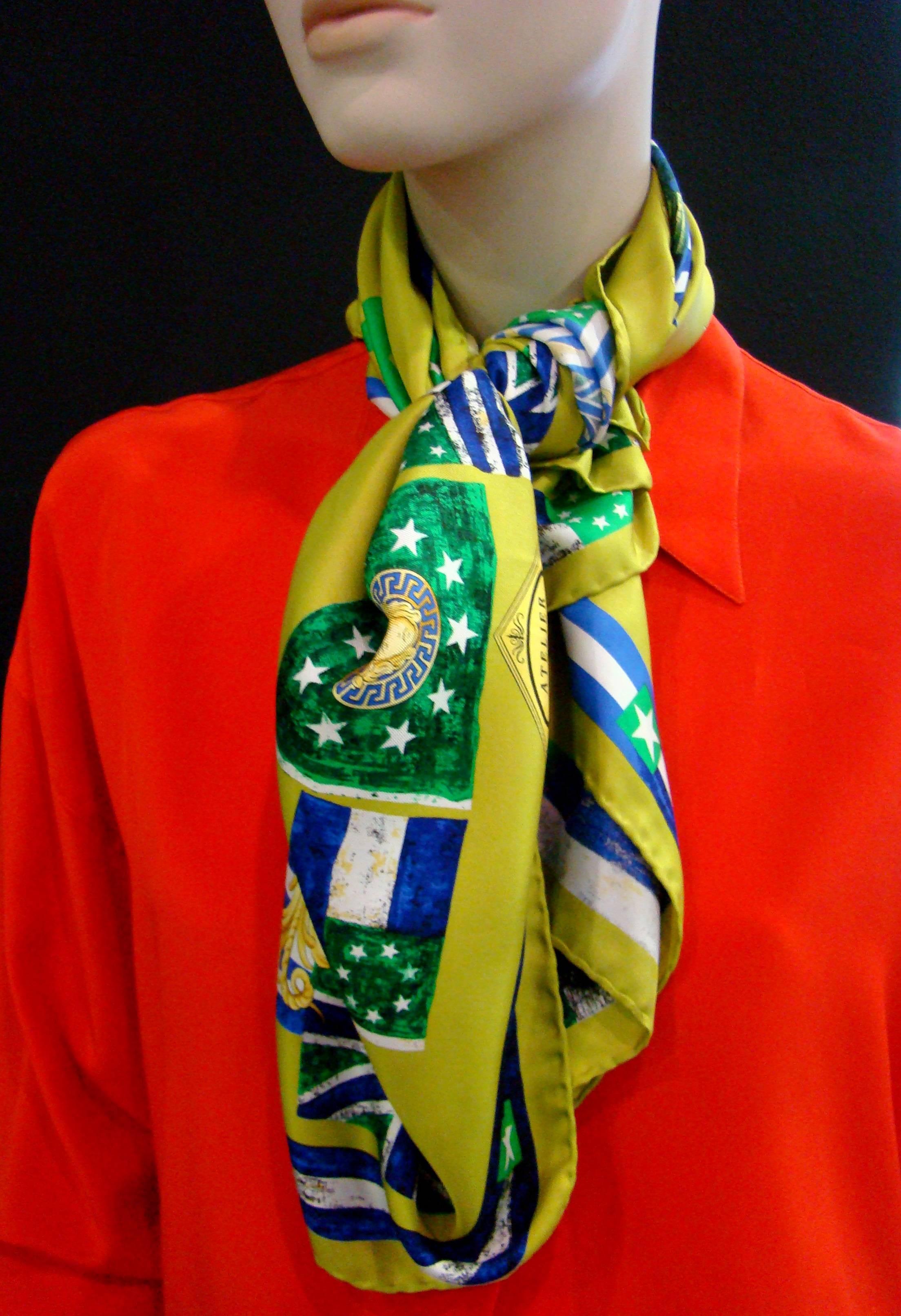 Atelier Versace Flags Printed Silk Scarf For Sale 2