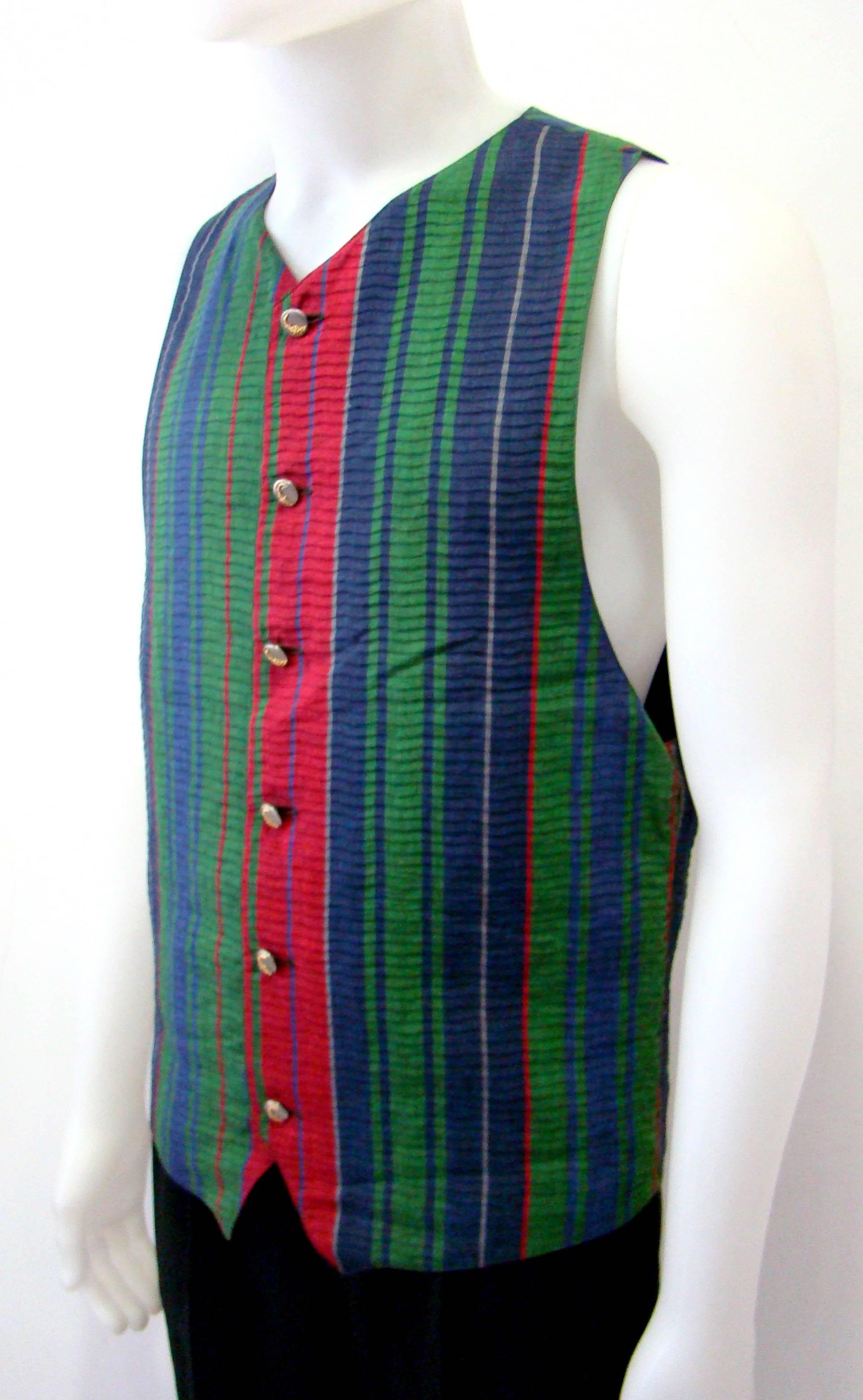 Istante By Gianni Versace Printed Linen Waistcoat Spring 1994 In New Condition For Sale In Athens, Agia Paraskevi