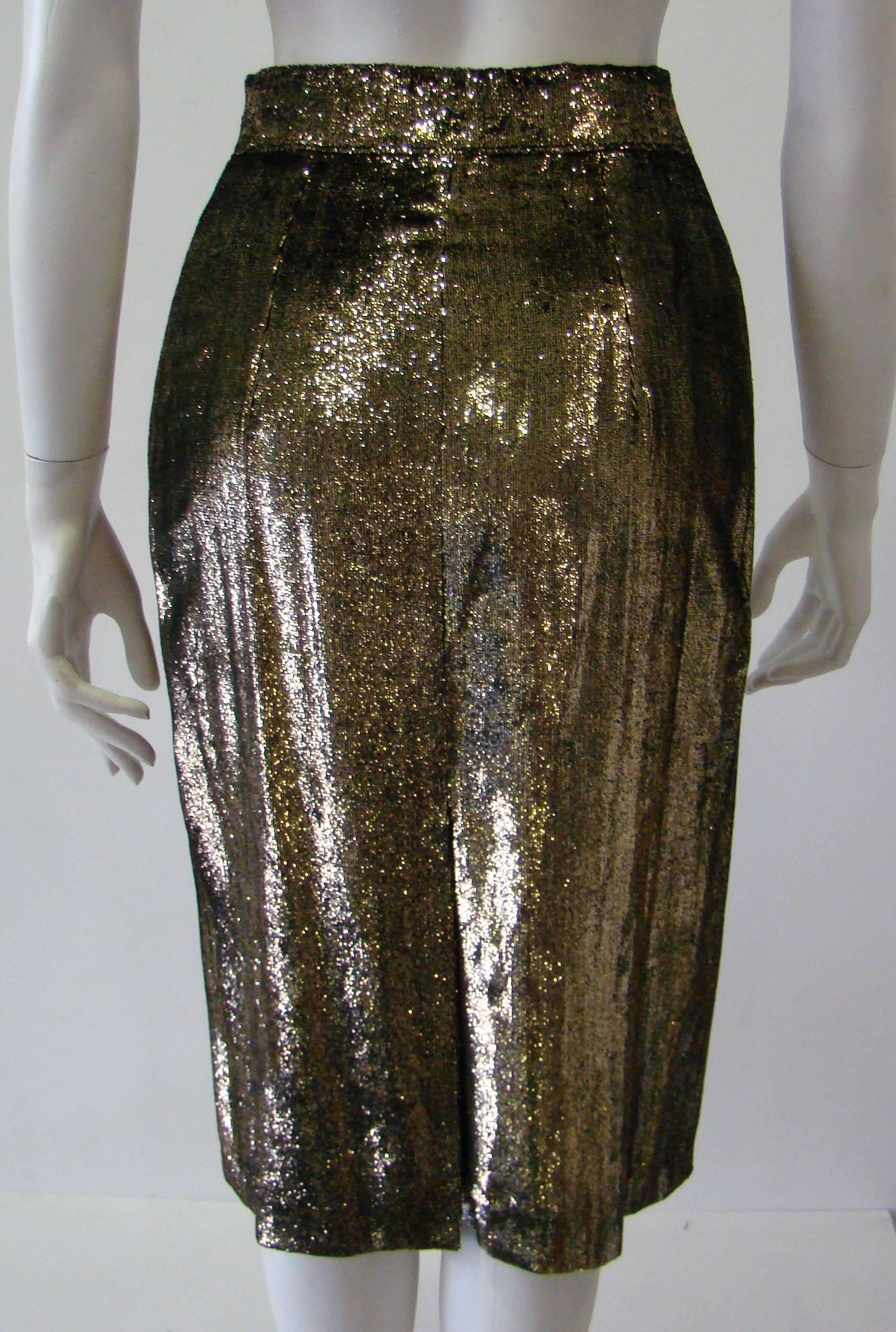 Women's Istante By Gianni Versace Gold Lame Skirt Fall 1986 For Sale