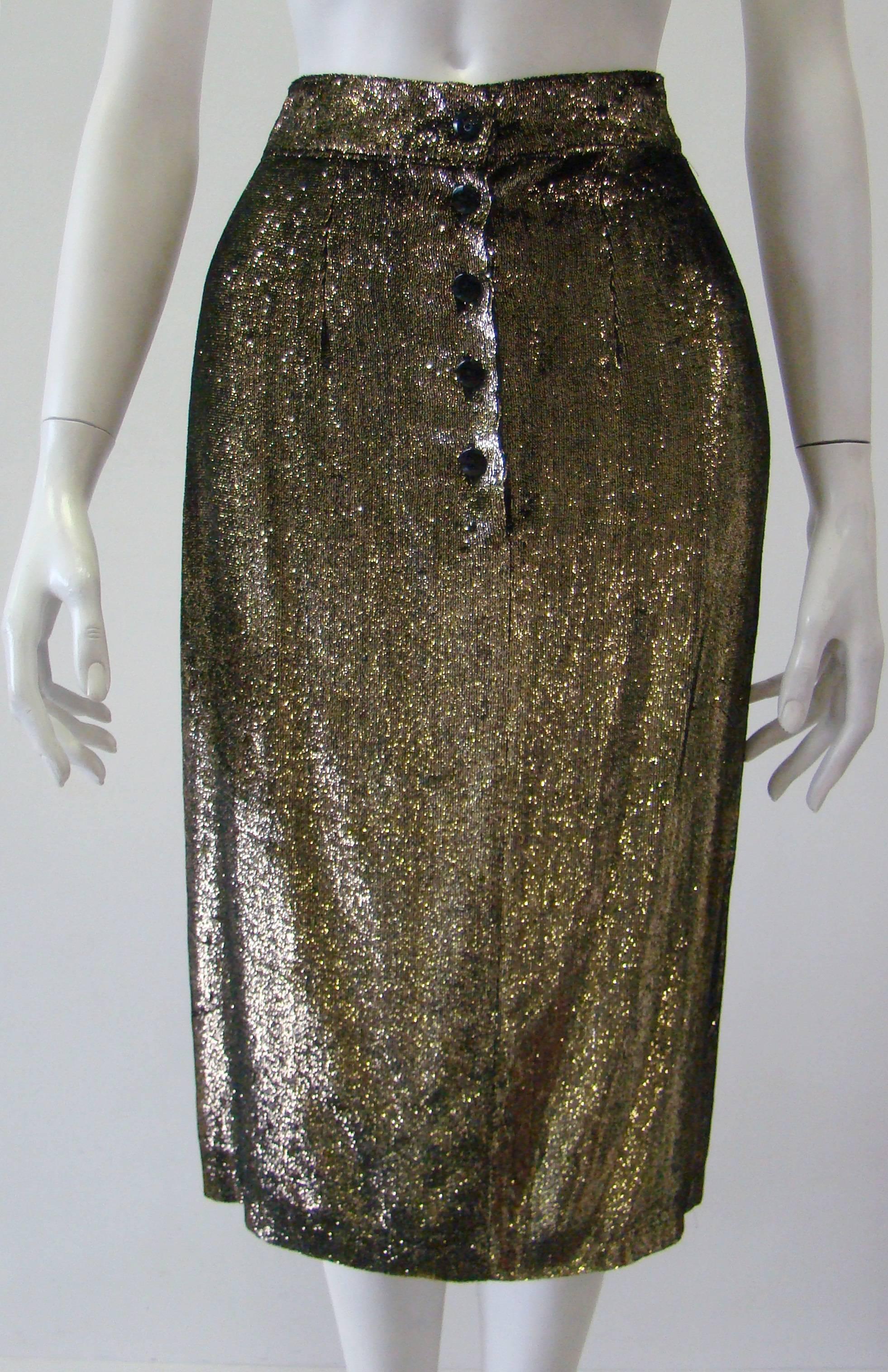 Black Istante By Gianni Versace Gold Lame Skirt Fall 1986 For Sale