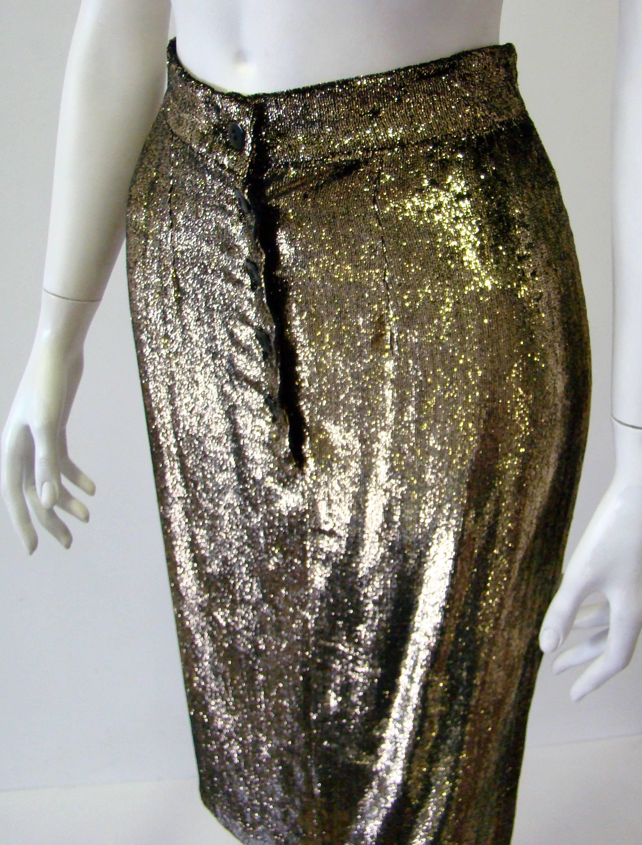 Istante By Gianni Versace Gold Lame Skirt Fall 1986 In Excellent Condition For Sale In Athens, Agia Paraskevi