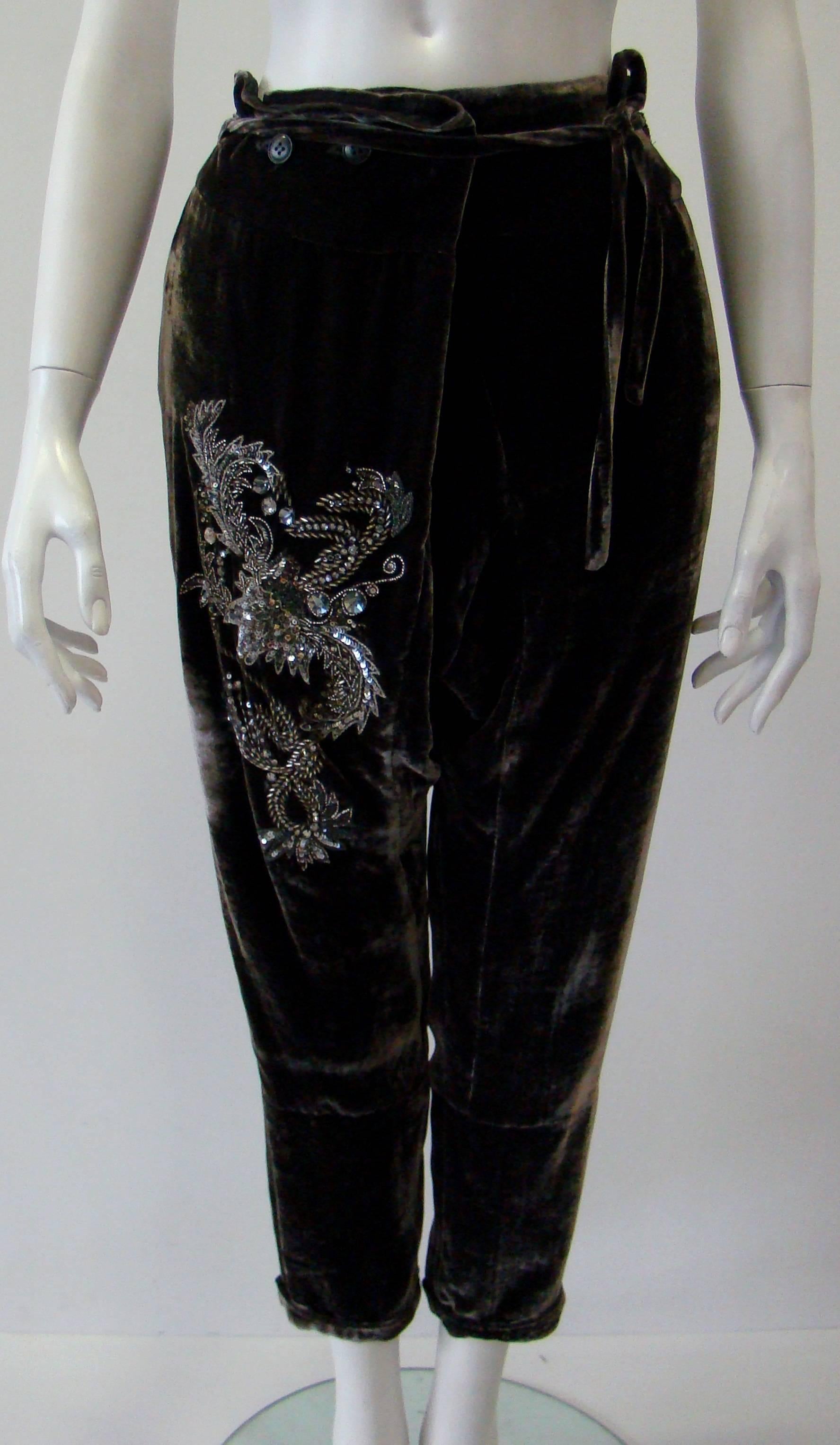 Pierre Balmain Haute Couture Velvet Pants With Crystal And Beads Embroidery Detail