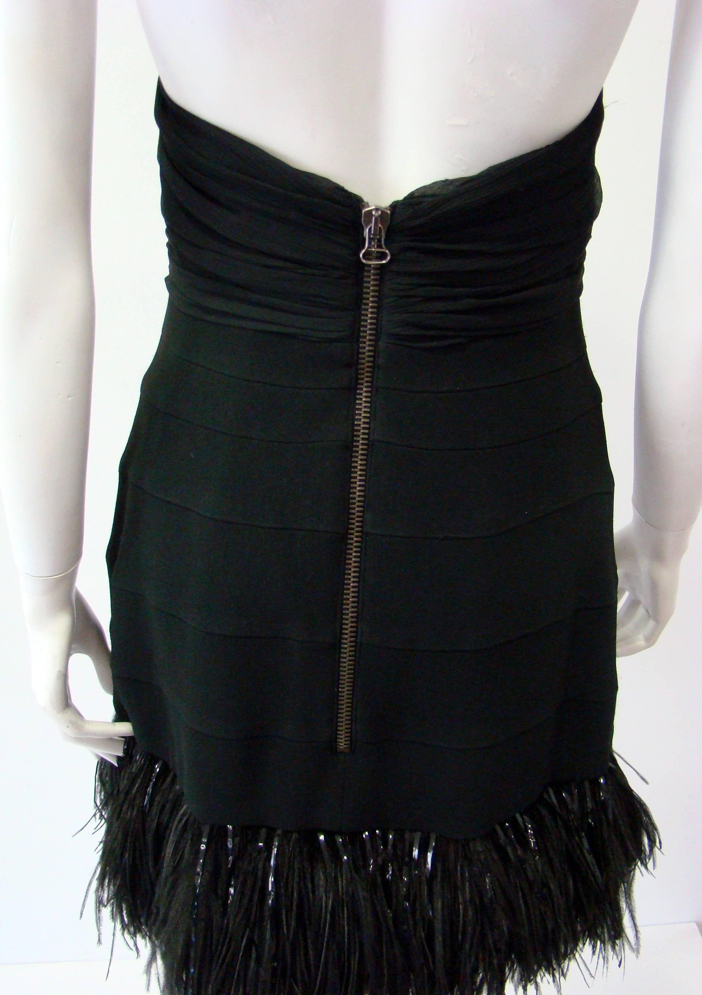 Black Pierre Balmain Strapless Feather Cocktail Dress For Sale