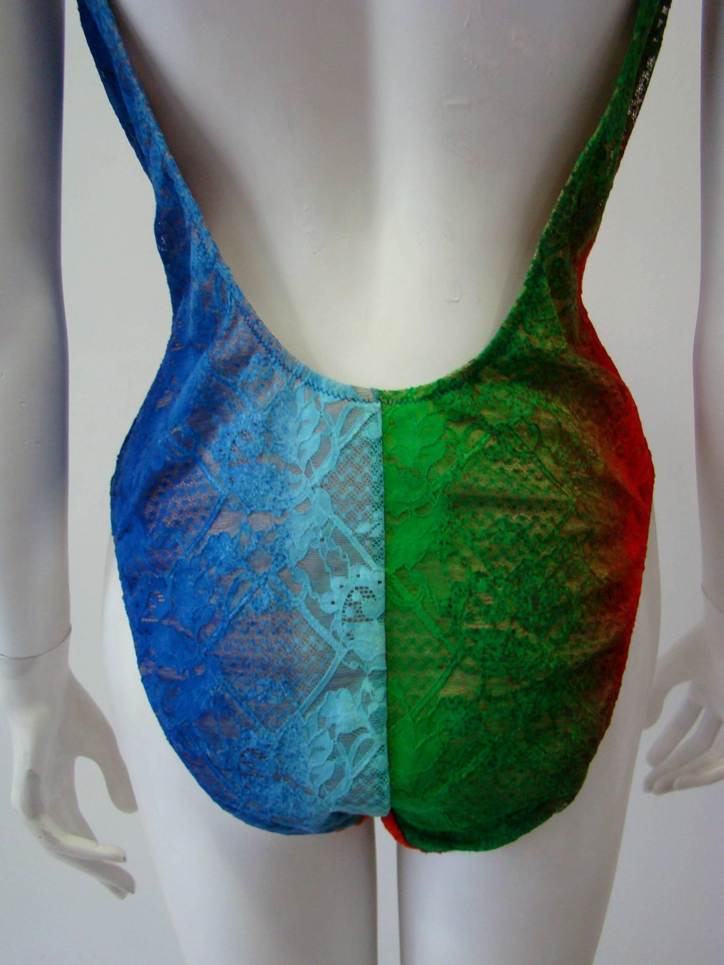 Gianni Versace Punk Multi-Coloured Lace Overlay Swimsuit Spring 1994 For Sale 2