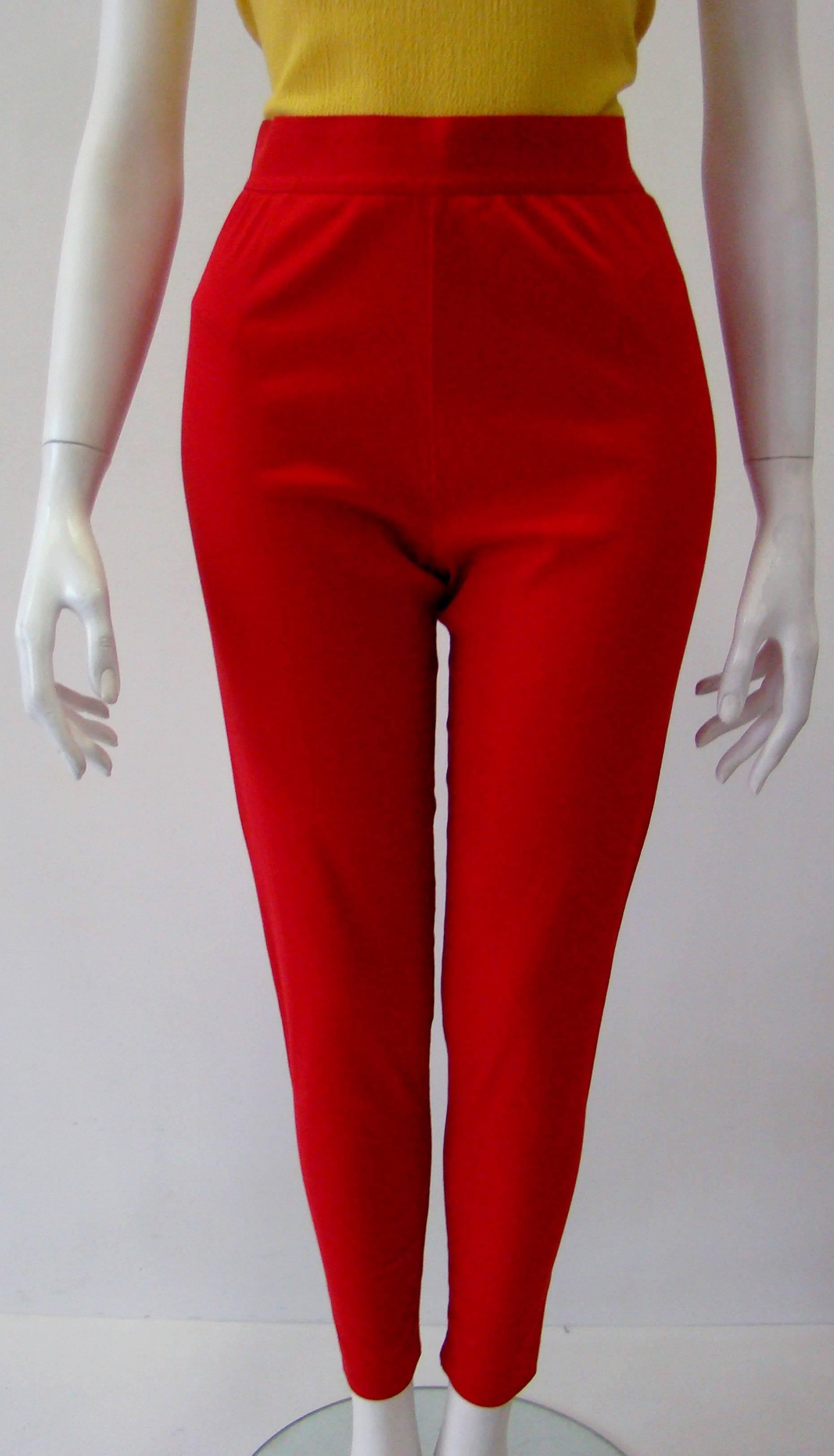 Red Gianni Versace Sport High Waisted Stretch Pants For Sale
