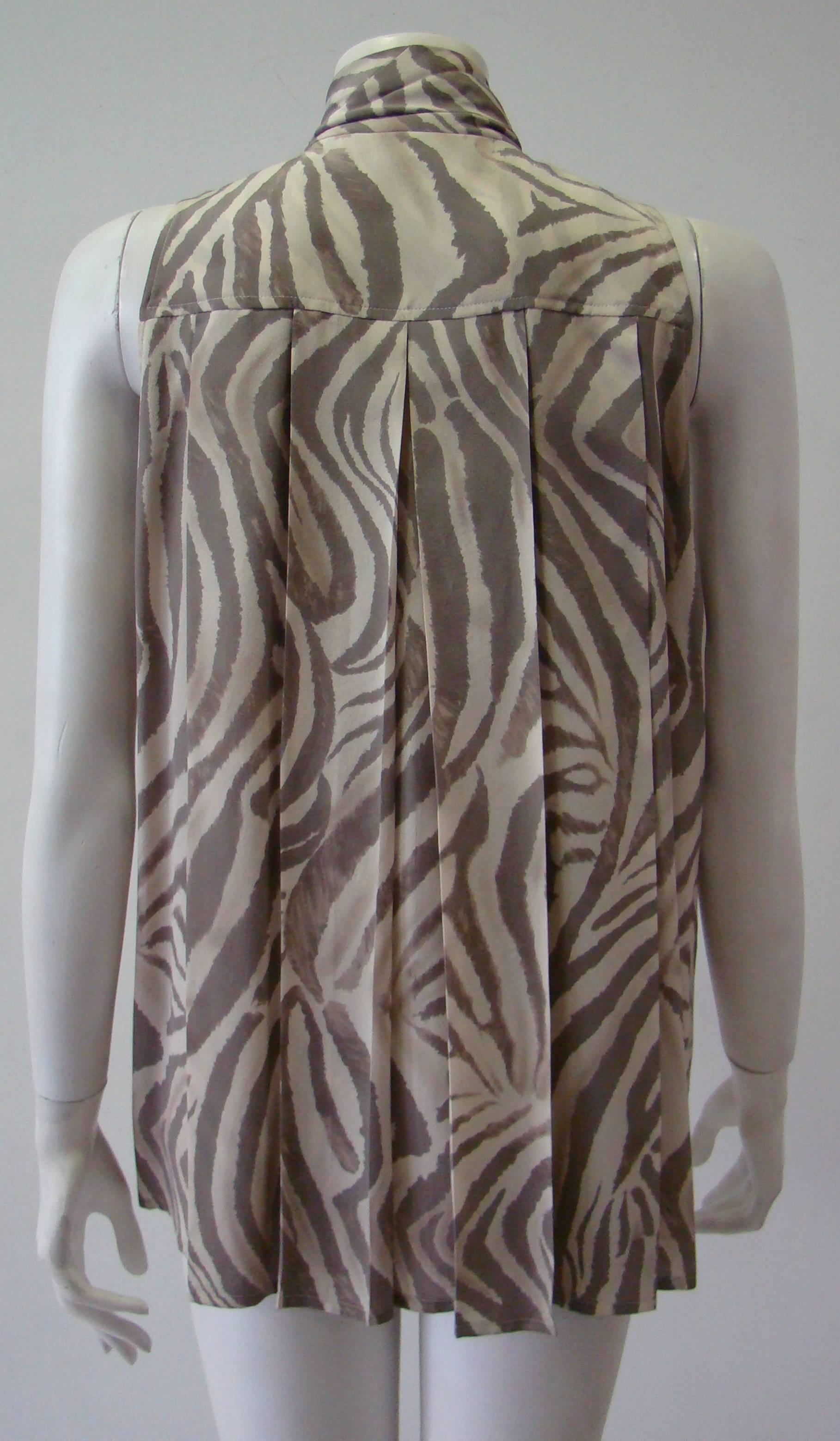 Women's Jean-Louis Scherrer Zebra Print Silk Sleeveless Top Shirt For Sale