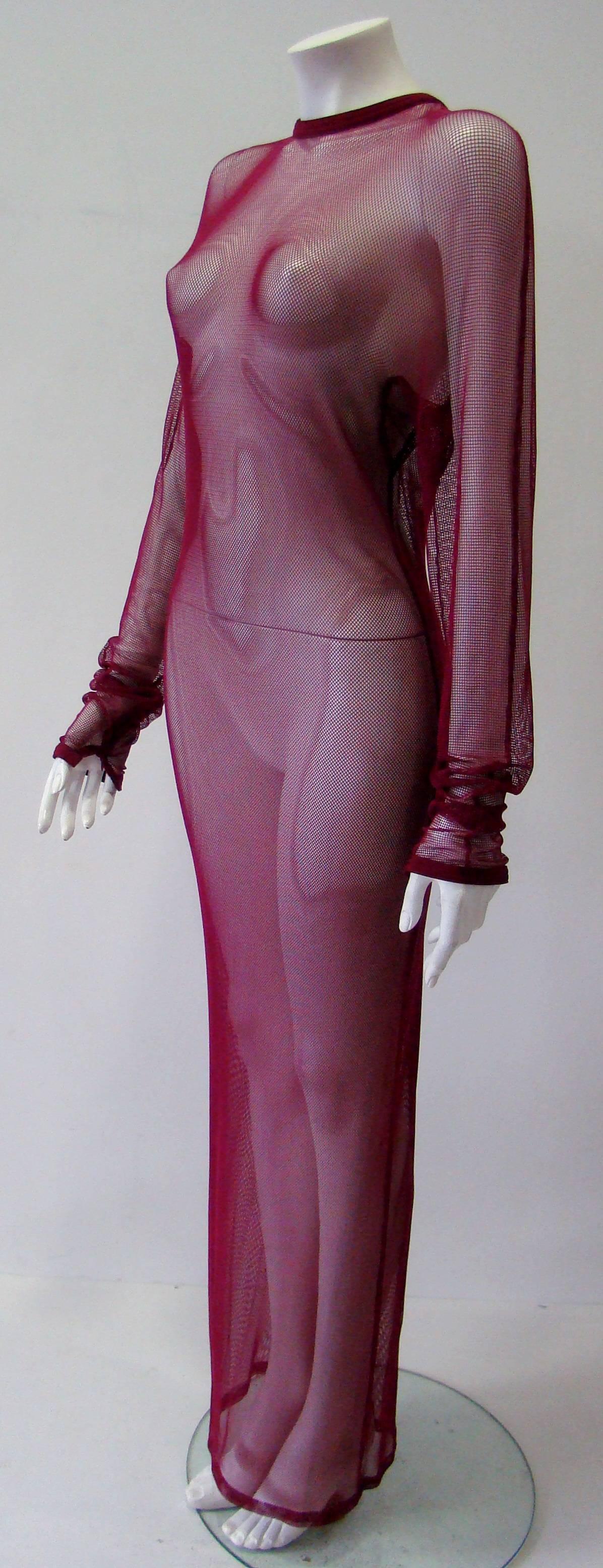 Women's Unique Gianni Versace Net Magenta Dress Fall 1993-1994 For Sale