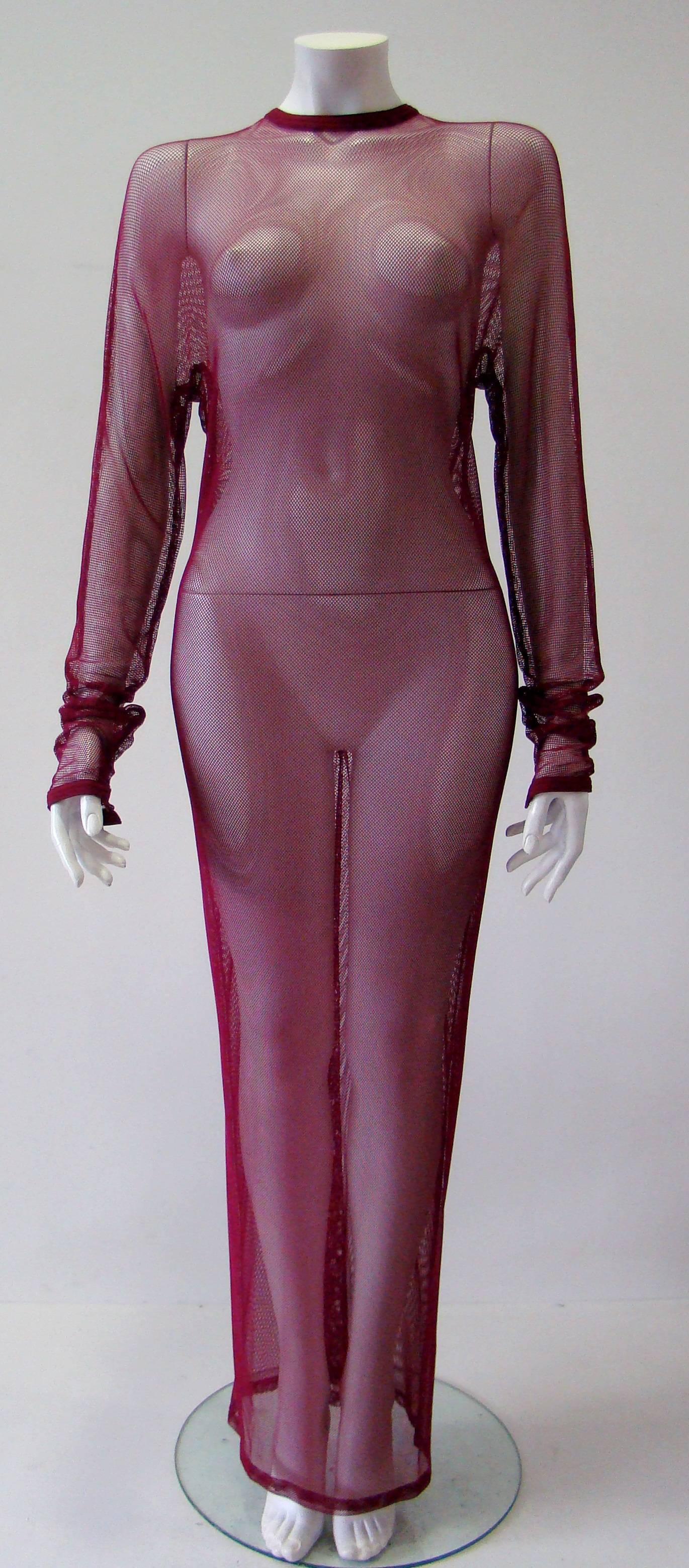 Brown Unique Gianni Versace Net Magenta Dress Fall 1993-1994 For Sale