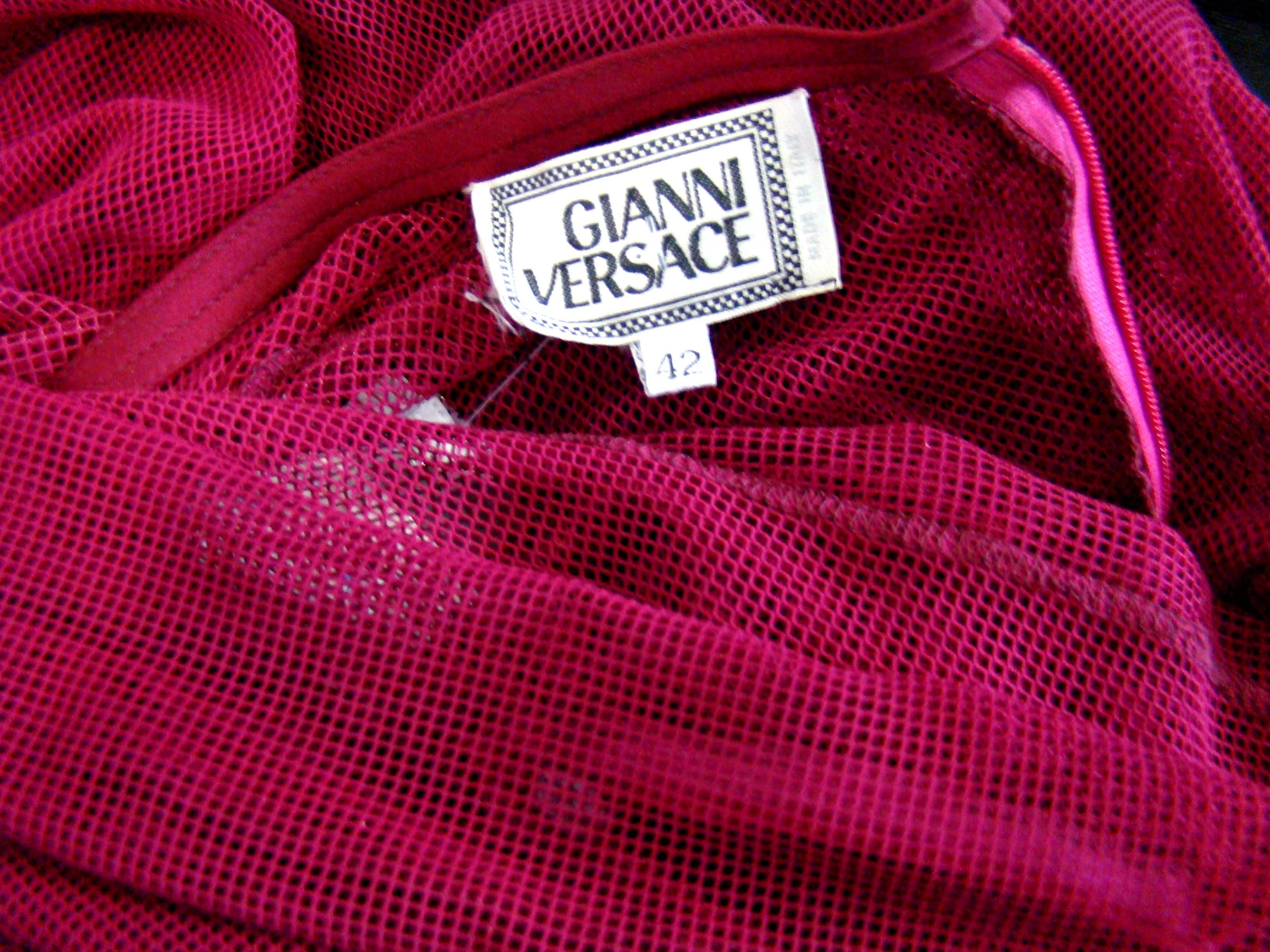 Unique Gianni Versace Net Magenta Dress Fall 1993-1994 For Sale 3