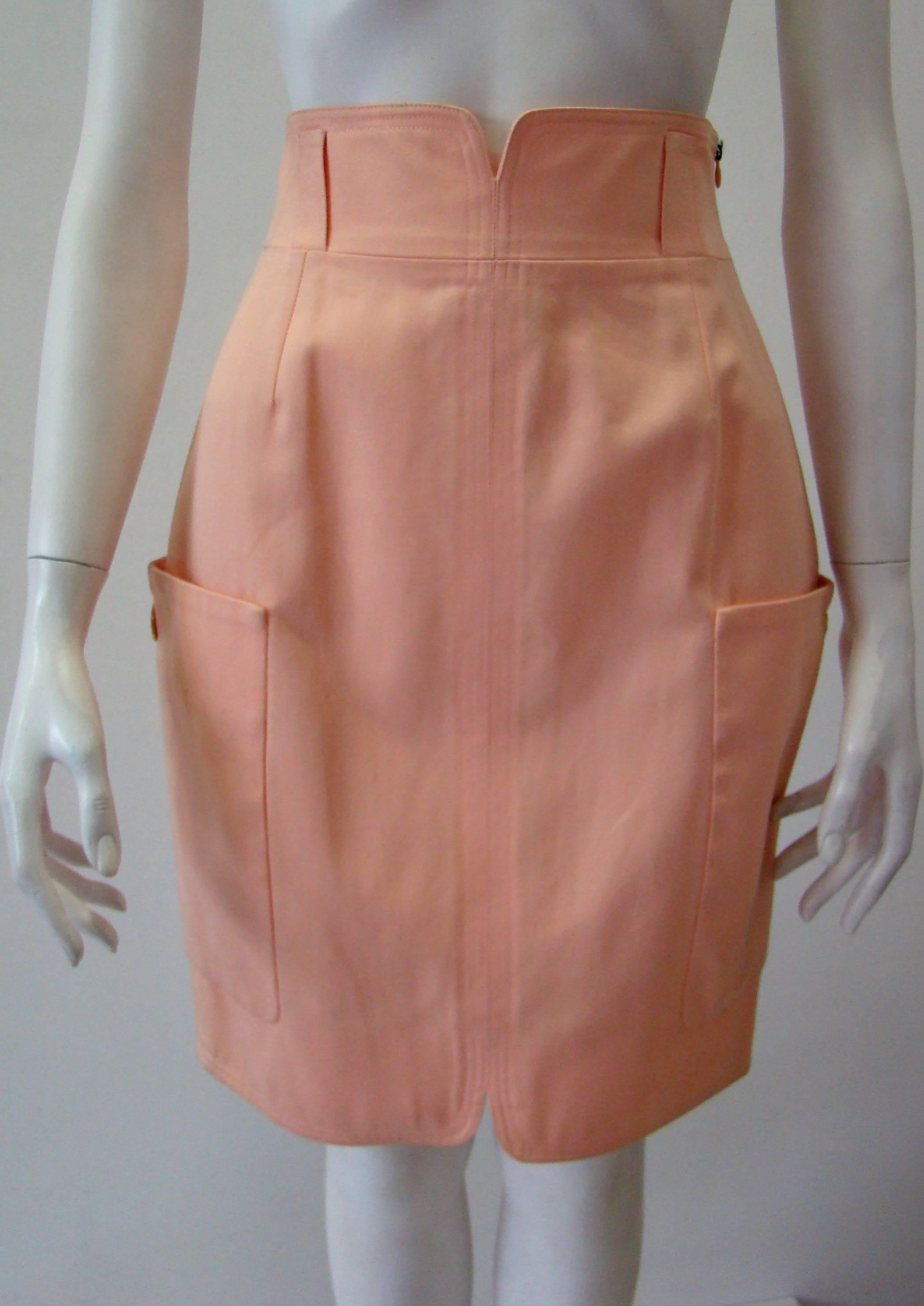 Brown Gianni Versace Couture Salmon High Waist Pencil Skirt Spring 1992 For Sale