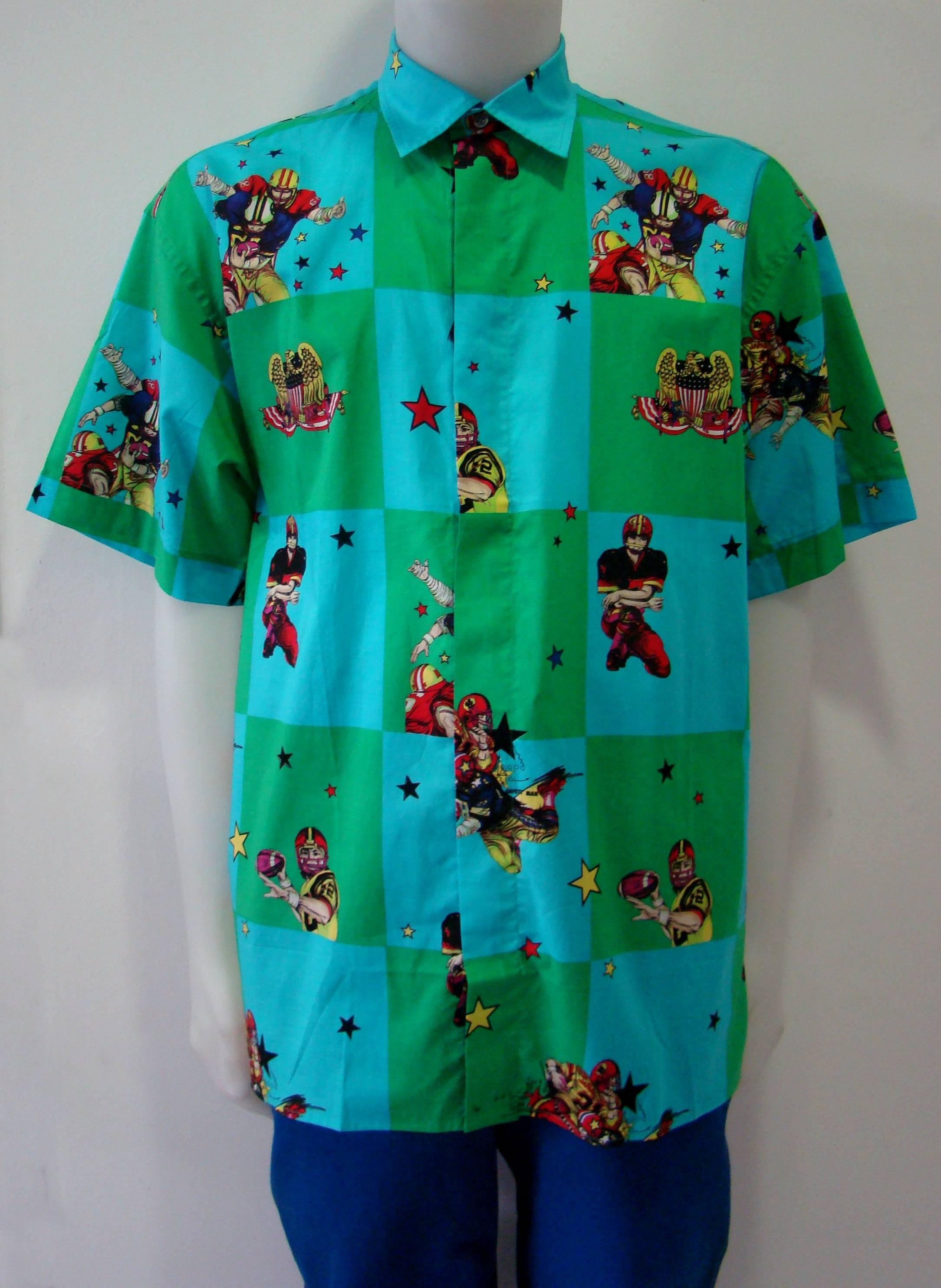 Blue Gianni Versace Men's Printed Shirt 1990s For Sale
