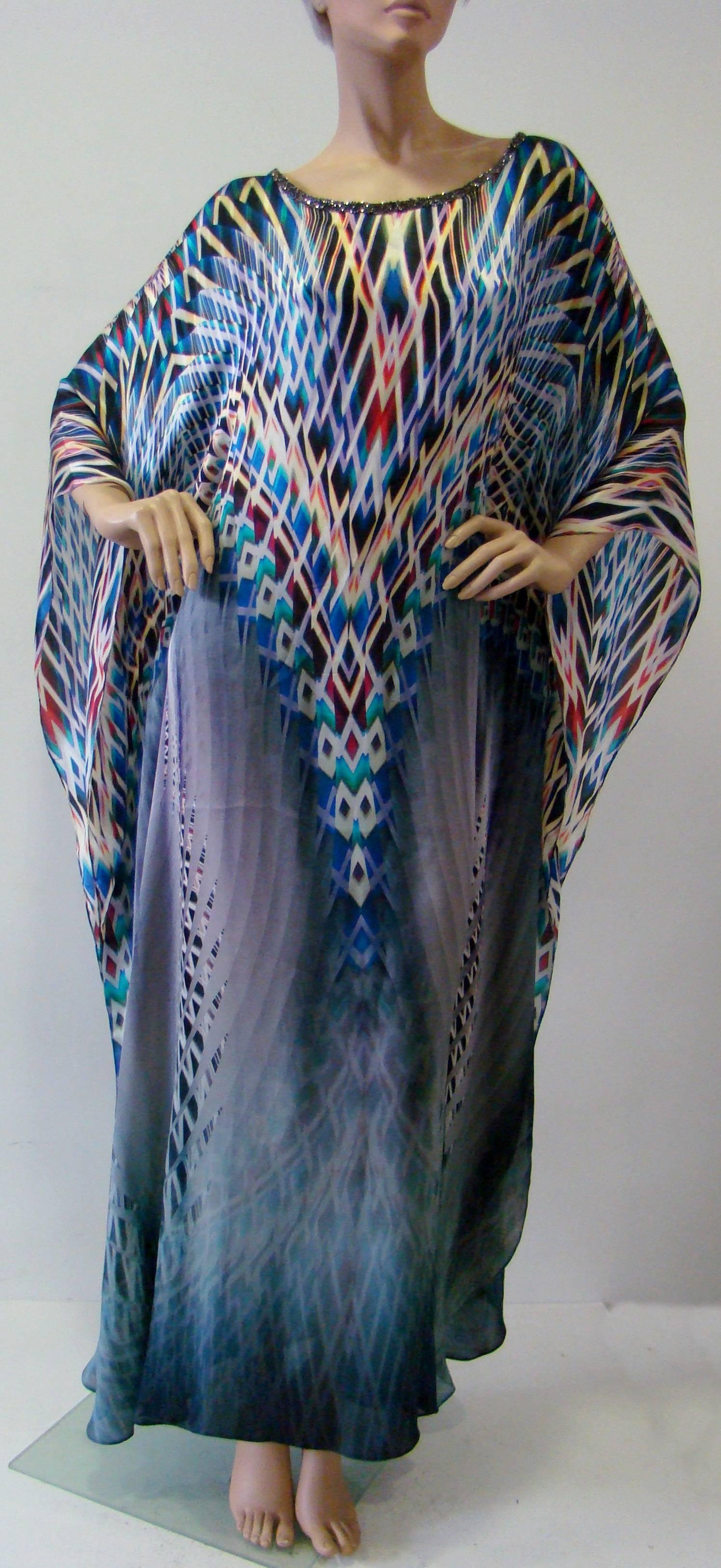 Black Contemporary Silk Printed Caftan Dress From Laleh Fayaz For Sale