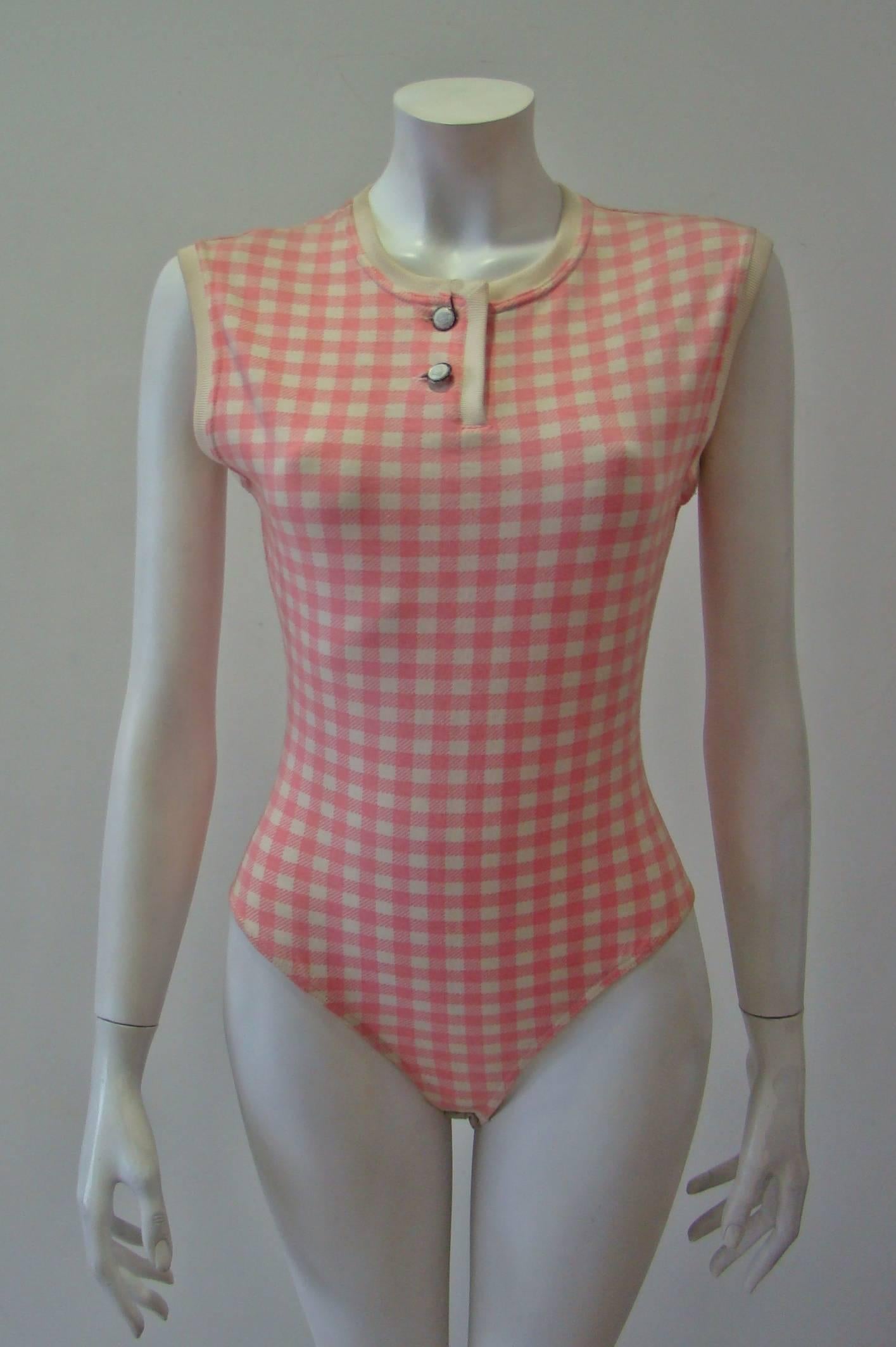 Brown Gianni Versace Couture Checked Stretch Bodysuit  For Sale