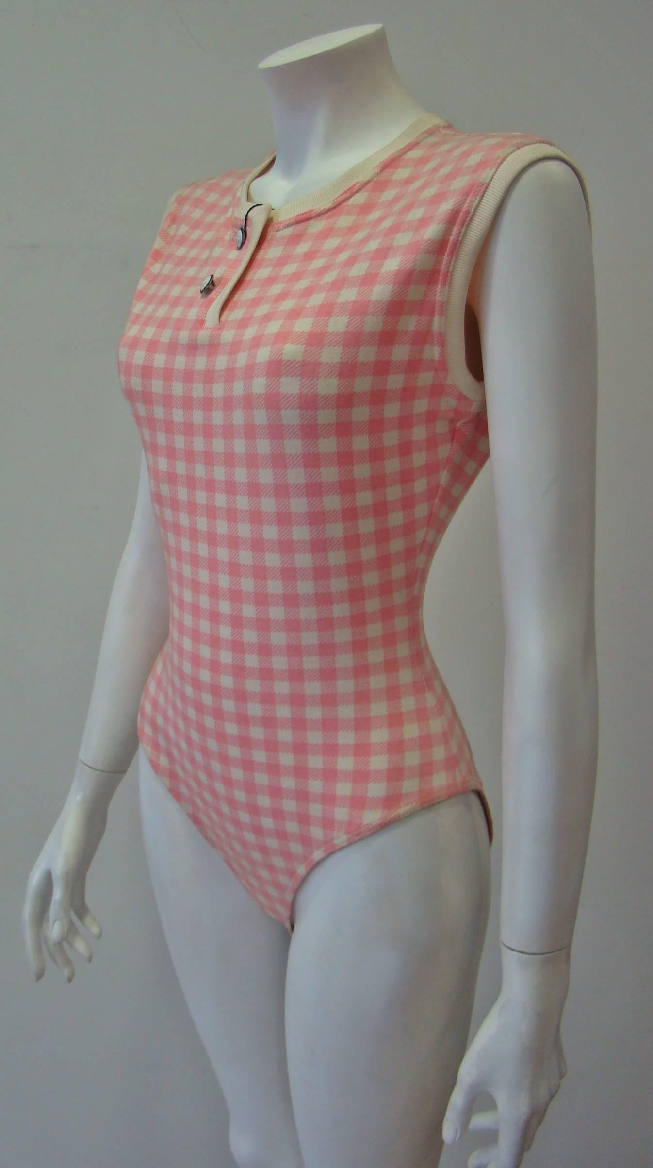 Gianni Versace Couture Checked Stretch Bodysuit  In Excellent Condition For Sale In Athens, Agia Paraskevi
