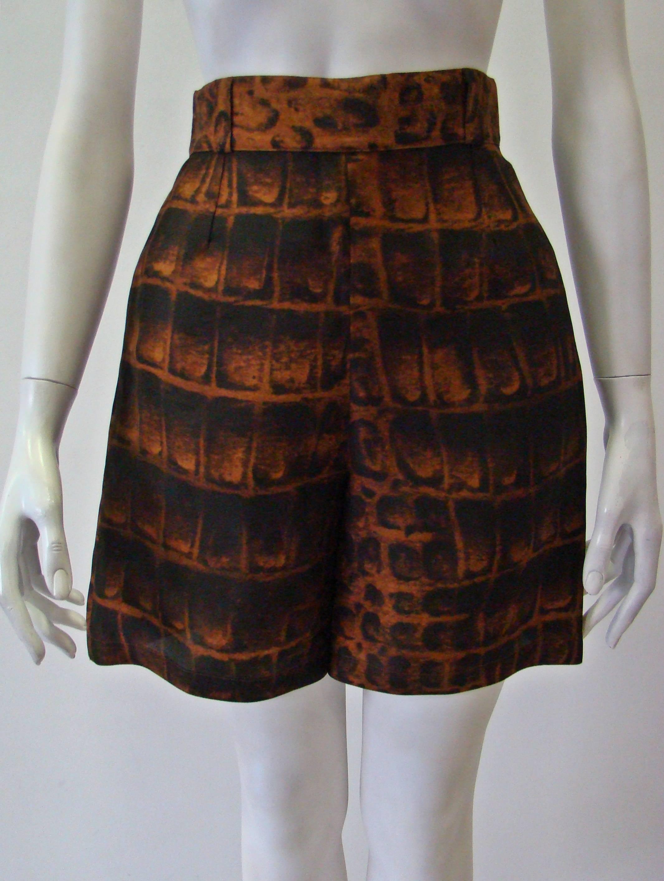 Black Gianni Versace Couture Silk Organza Printed Shorts Spring 1992 For Sale