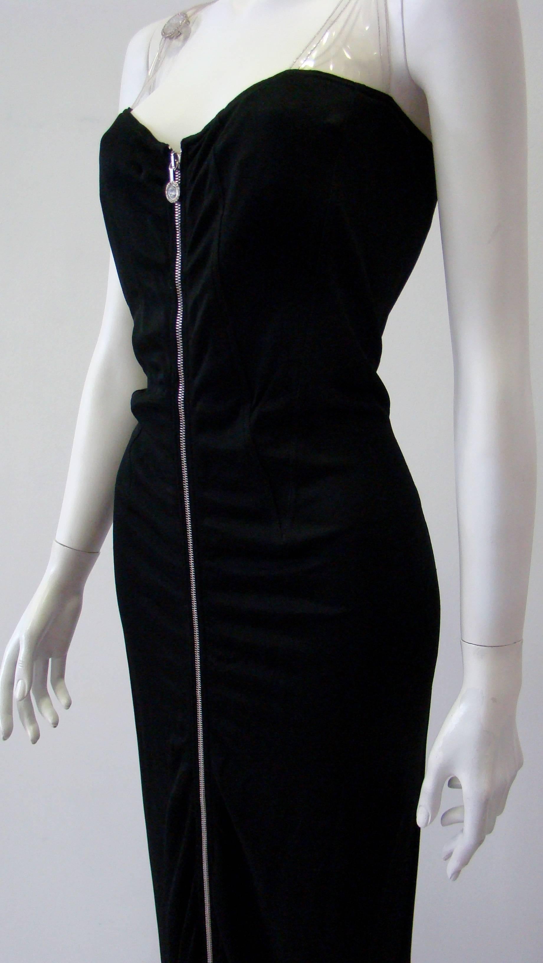 Black Gianni Versace Versatile Bodycon Stretch Ruched Evening Dress For Sale