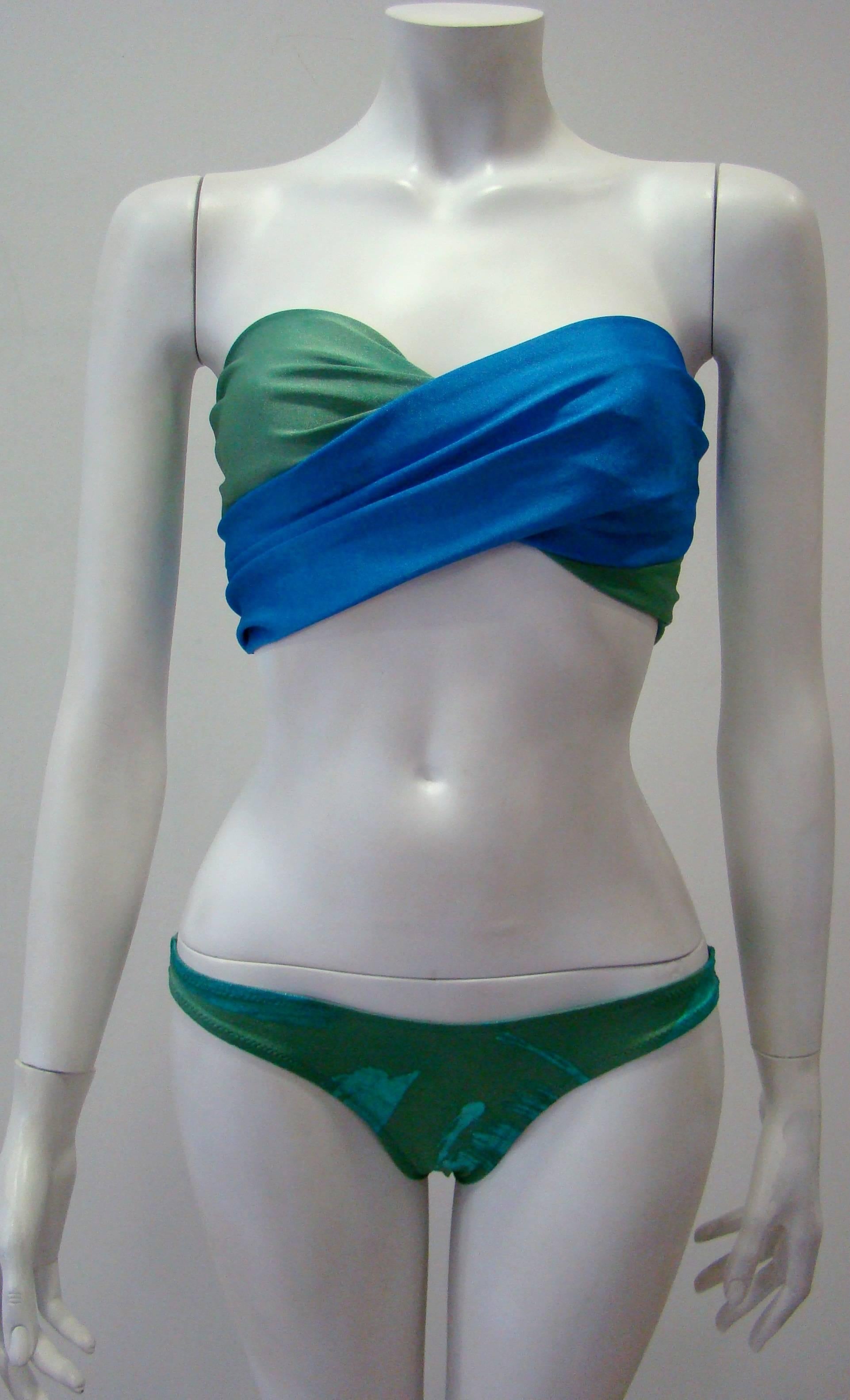 Krizia Green and Turquoise Bikini In Excellent Condition For Sale In Athens, Agia Paraskevi