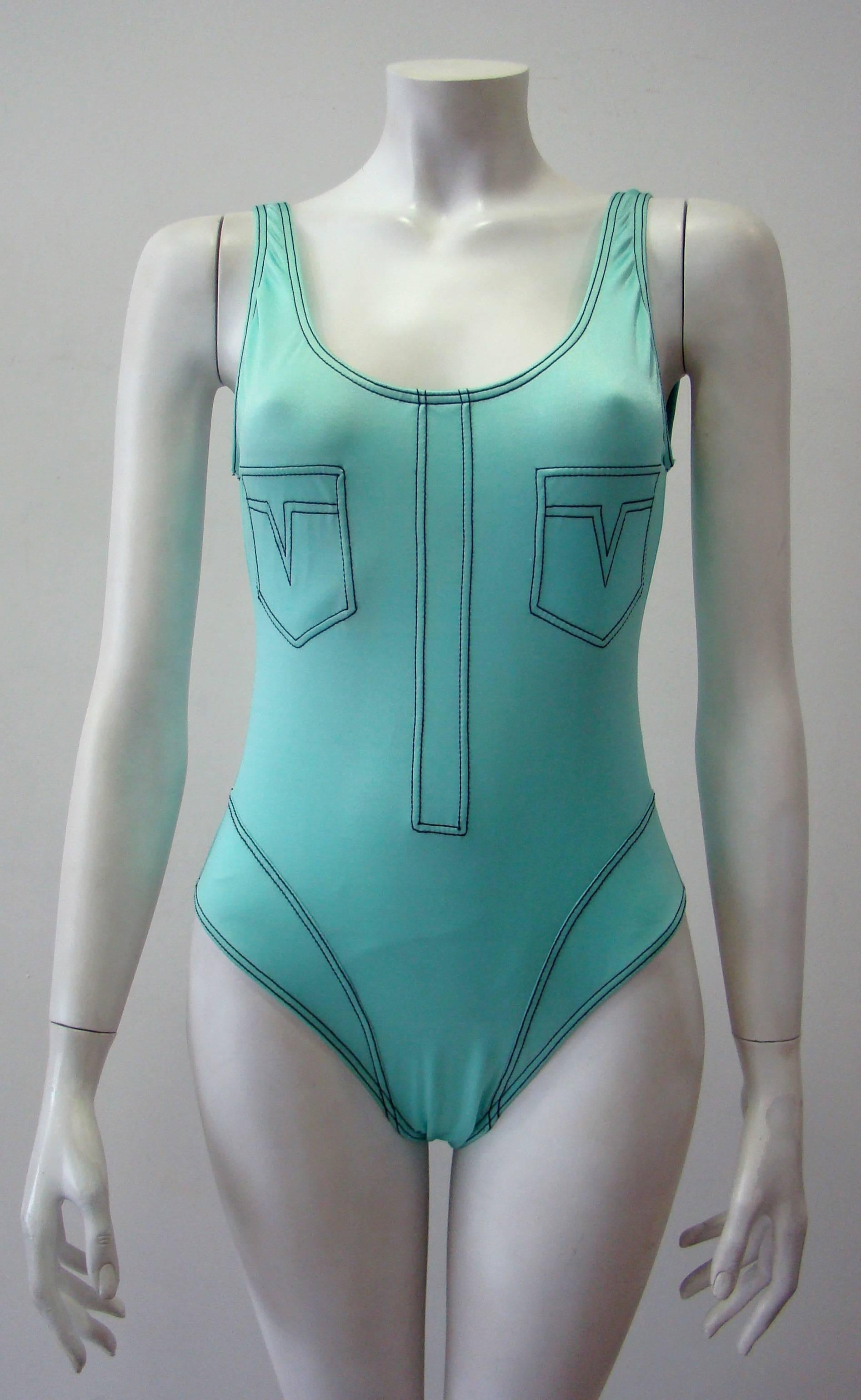 Blue Gianni Versace Mare Stitch Contrast Swimsuit For Sale