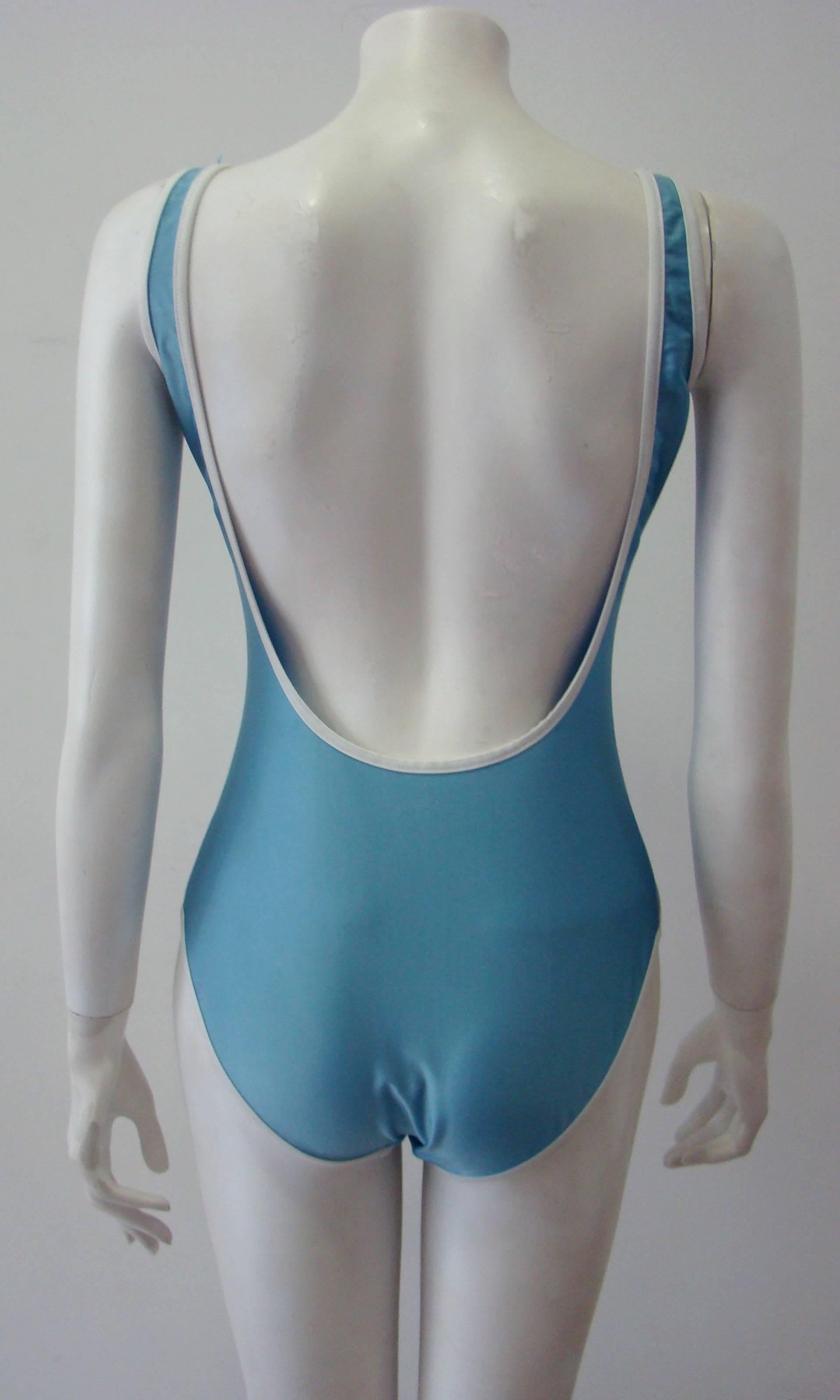 Sonia Rykiel Blue Ciel Bathing Suit Featuring Initials Logo For Sale 1