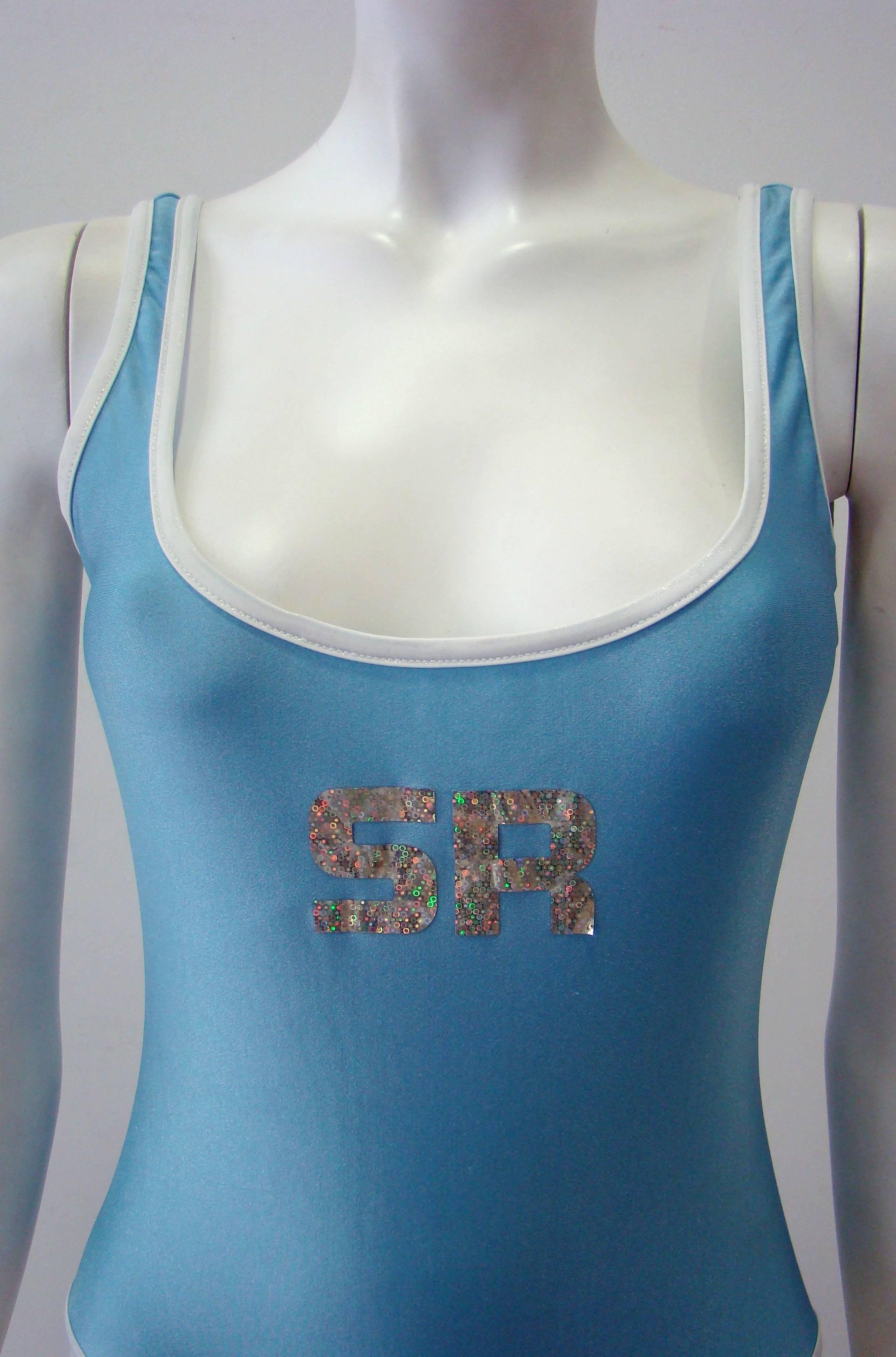 Sonia Rykiel Blue Ciel Bathing Suit Featuring Initials Logo In Excellent Condition For Sale In Athens, Agia Paraskevi