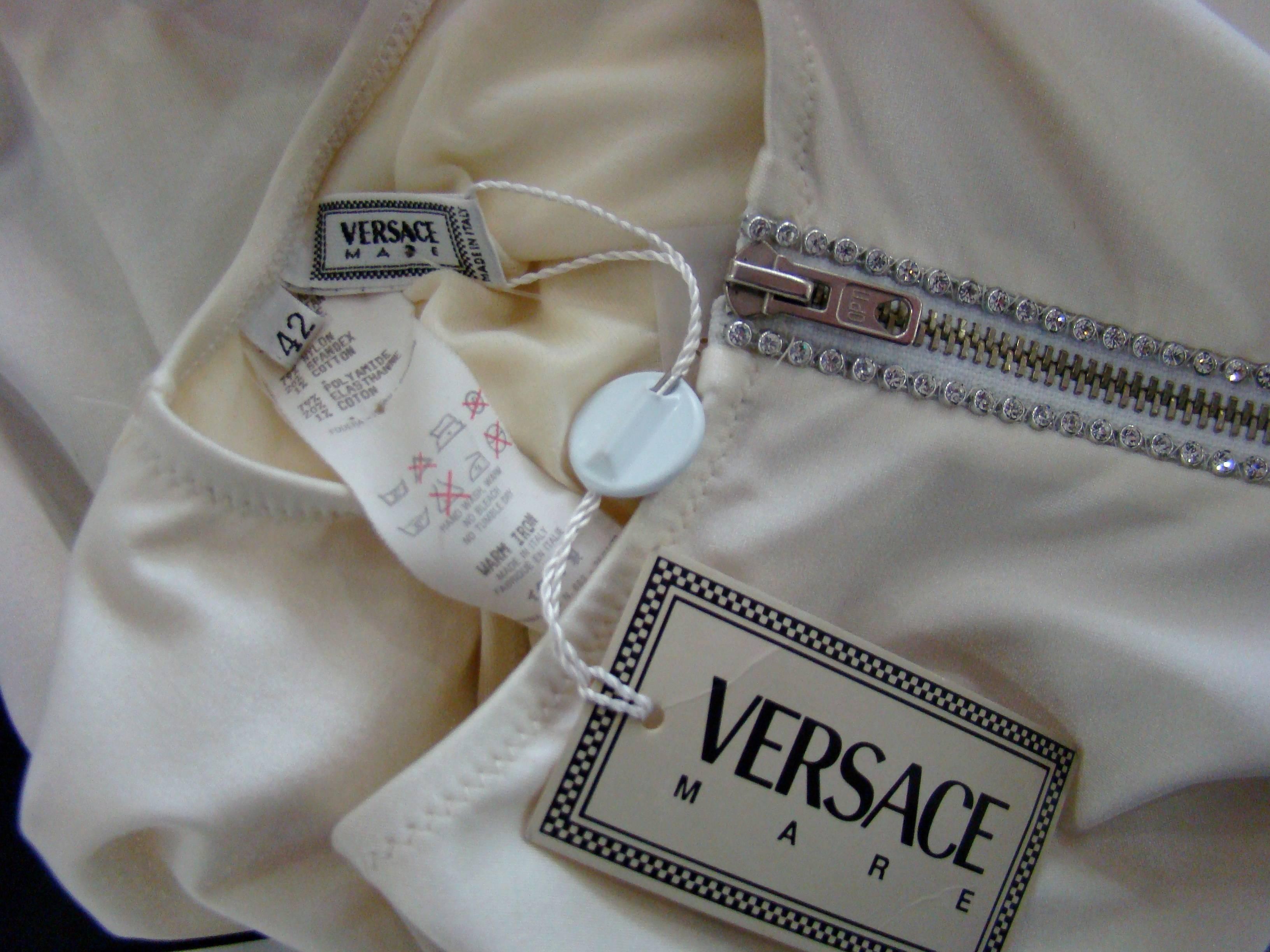 Women's Gianni Versace Mare Stretch White Bathing Suit With Zip Front Detailing