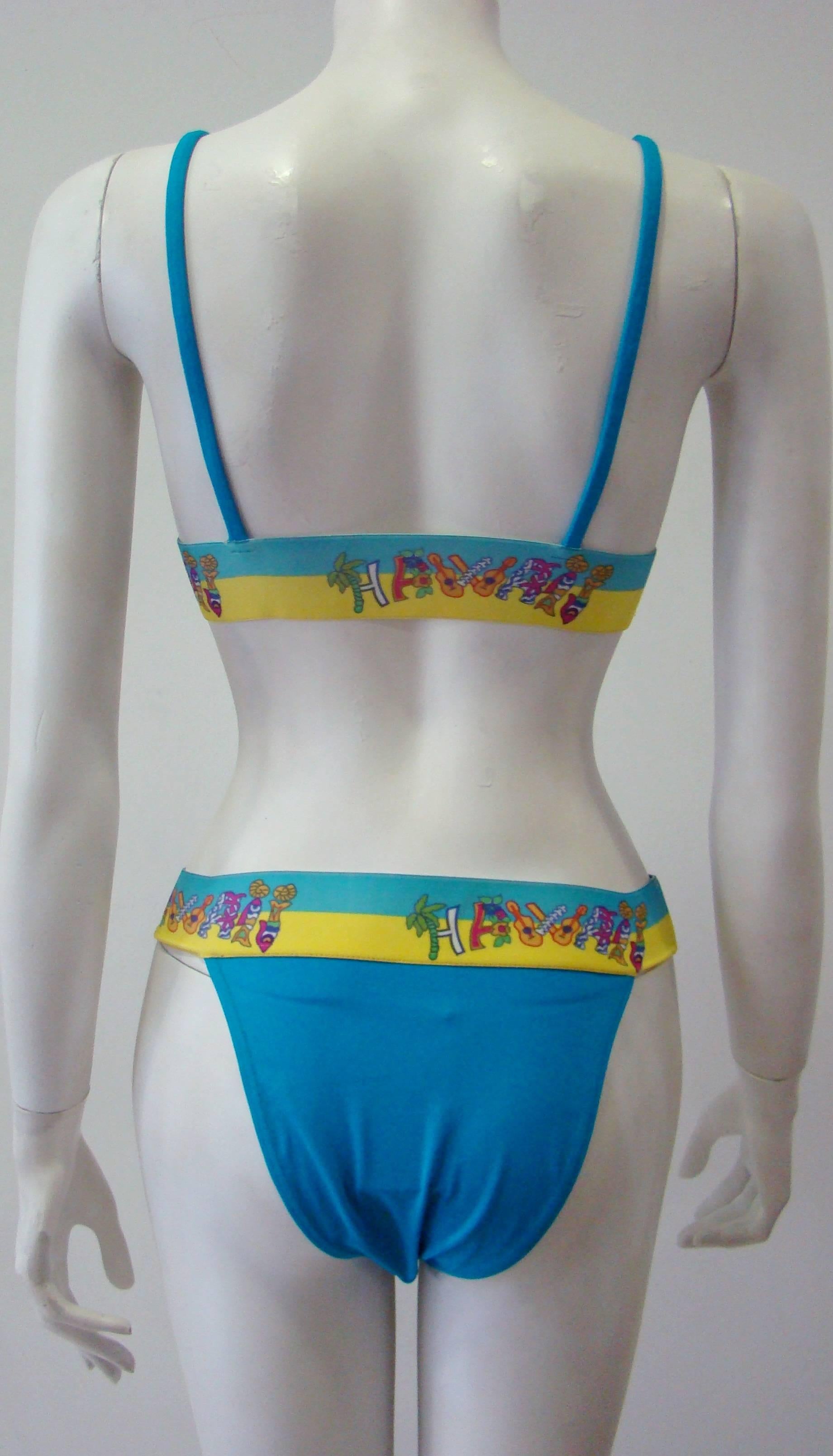 Istante By Gianni Versace Turquoise Bikini With Hawai Print Spring 1998 For Sale 2