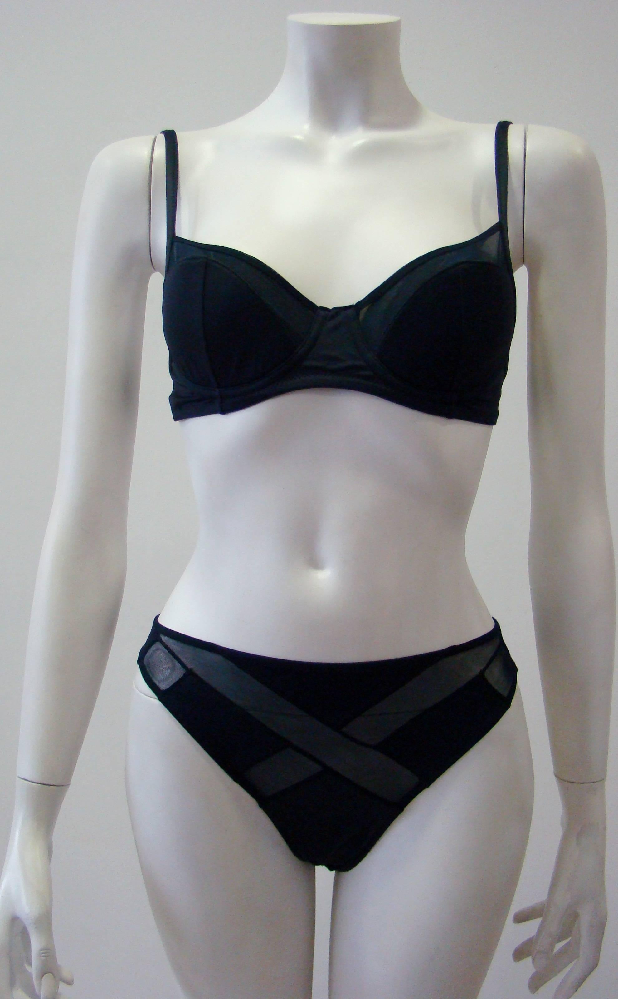 Black Gianfranco Ferre Navy Blue Separate Bikini With Sheer Detailing For Sale