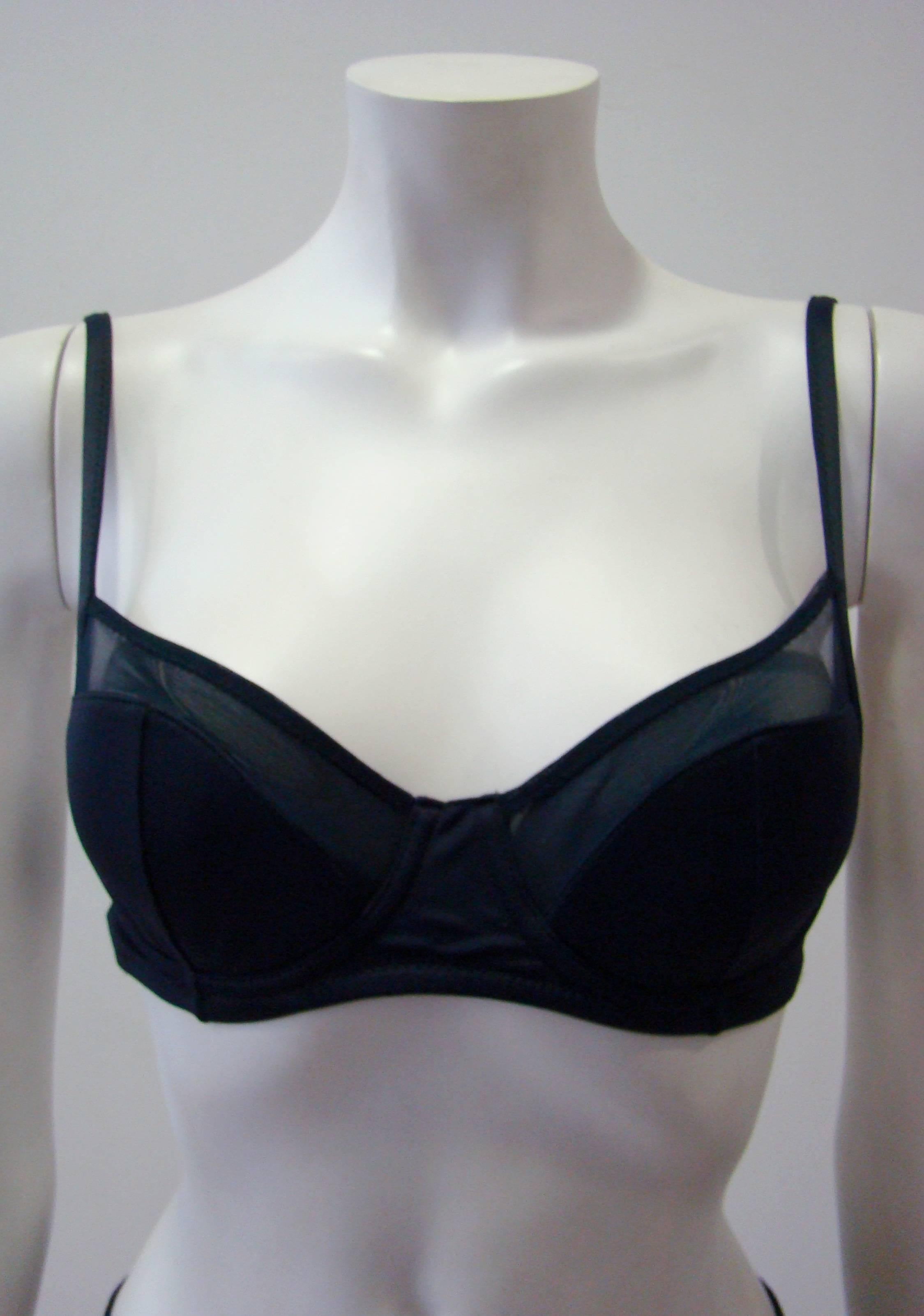 Gianfranco Ferre Navy Blue Separate Bikini With Sheer Detailing In Good Condition For Sale In Athens, Agia Paraskevi