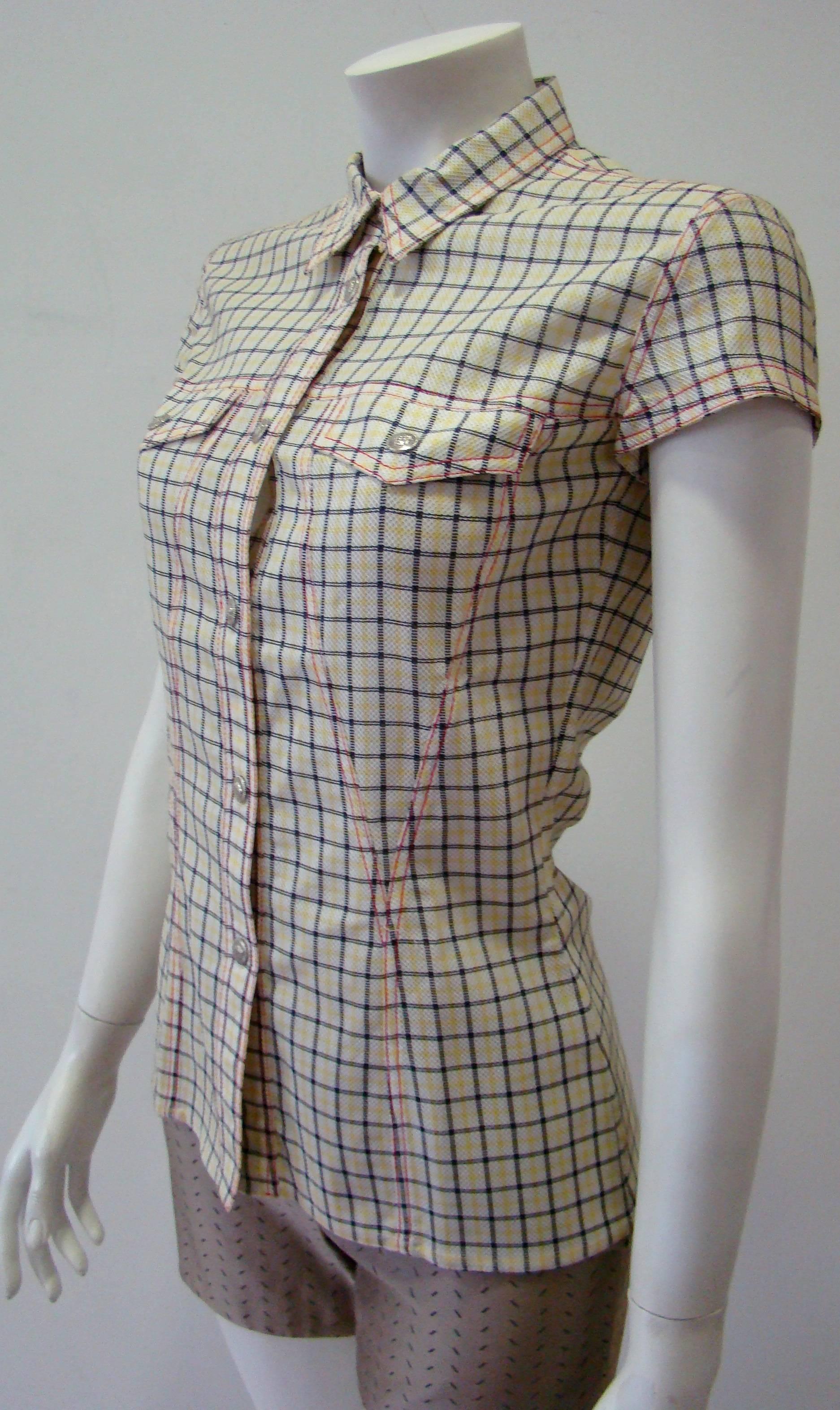 Gianni Versace Couture Checked Shirt Top In Excellent Condition For Sale In Athens, Agia Paraskevi