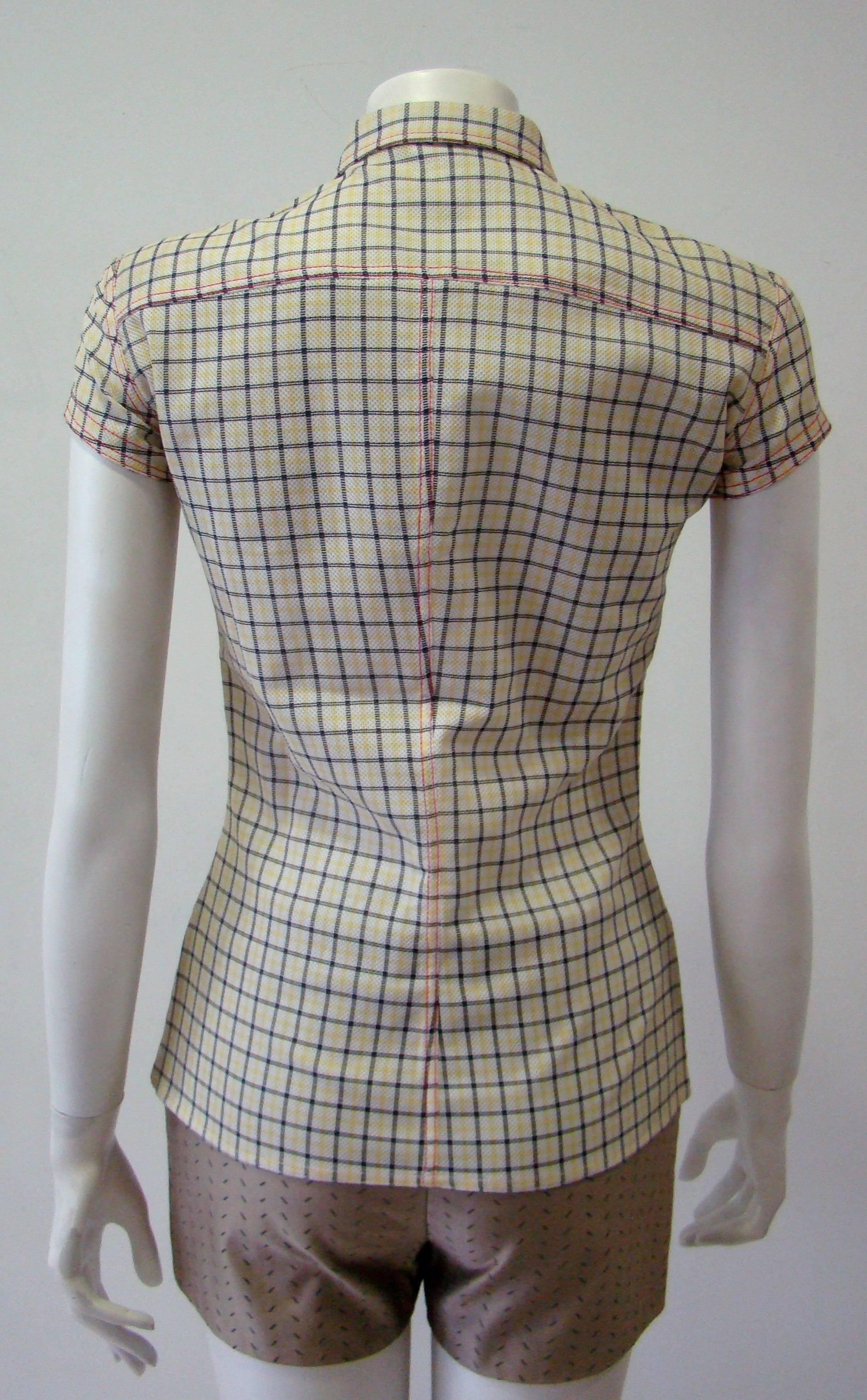 Gianni Versace Couture Checked Shirt Top For Sale 2