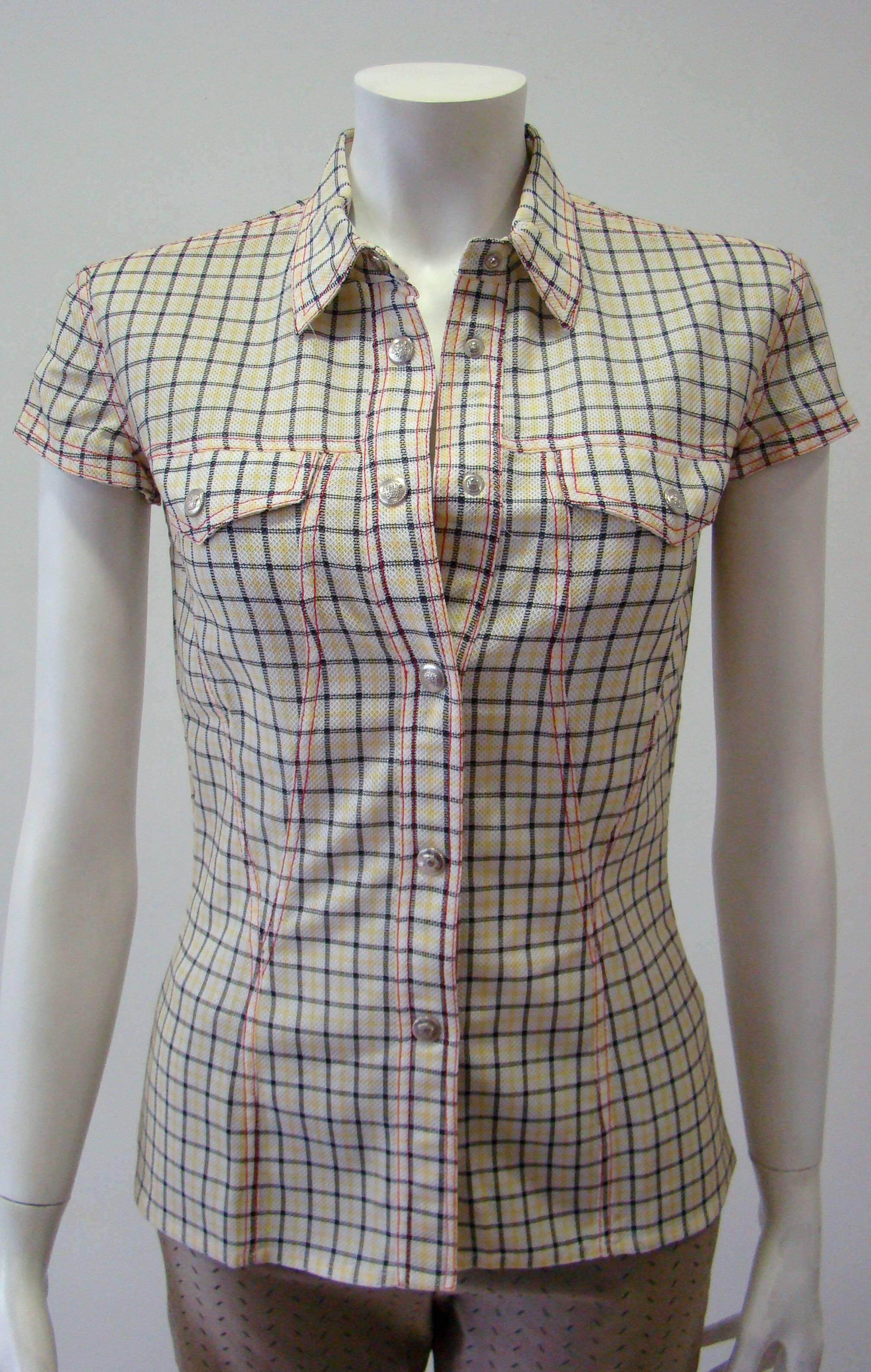 Women's Gianni Versace Couture Checked Shirt Top For Sale
