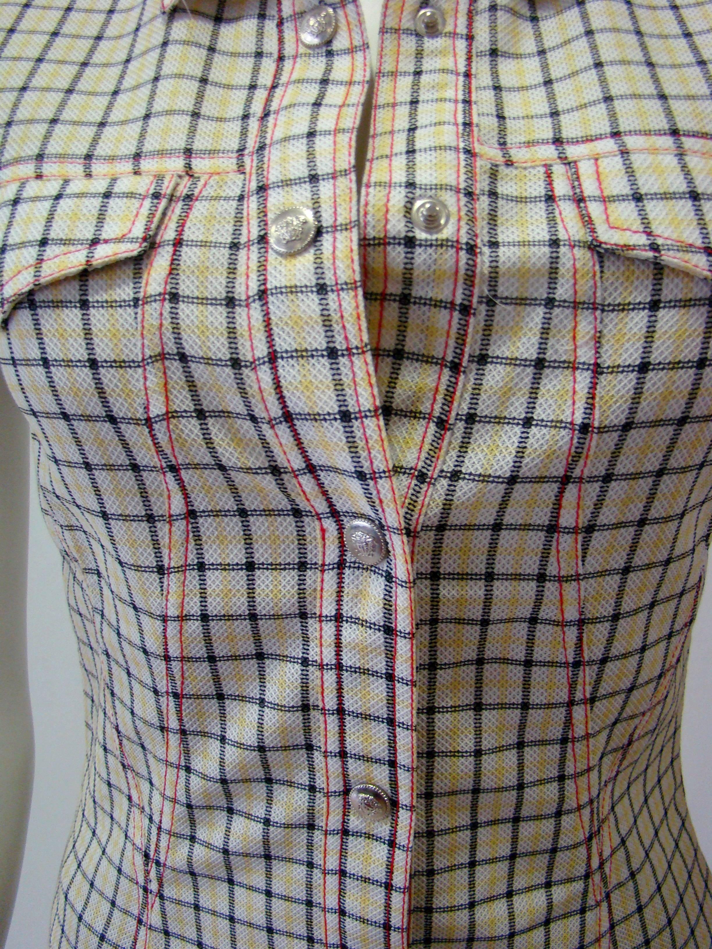 Gianni Versace Couture Checked Shirt Top For Sale 1