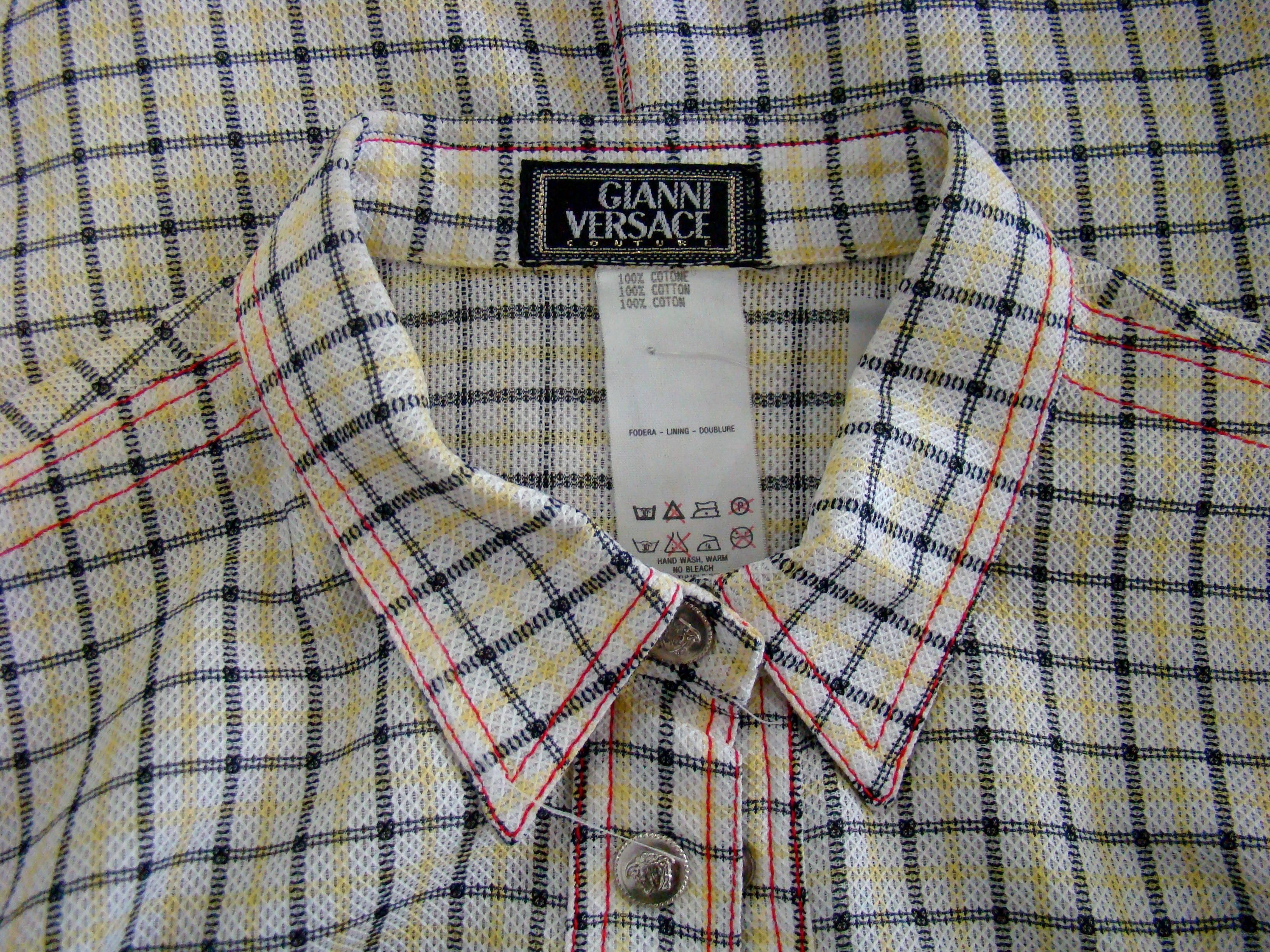 Gianni Versace Couture Checked Shirt Top For Sale 3