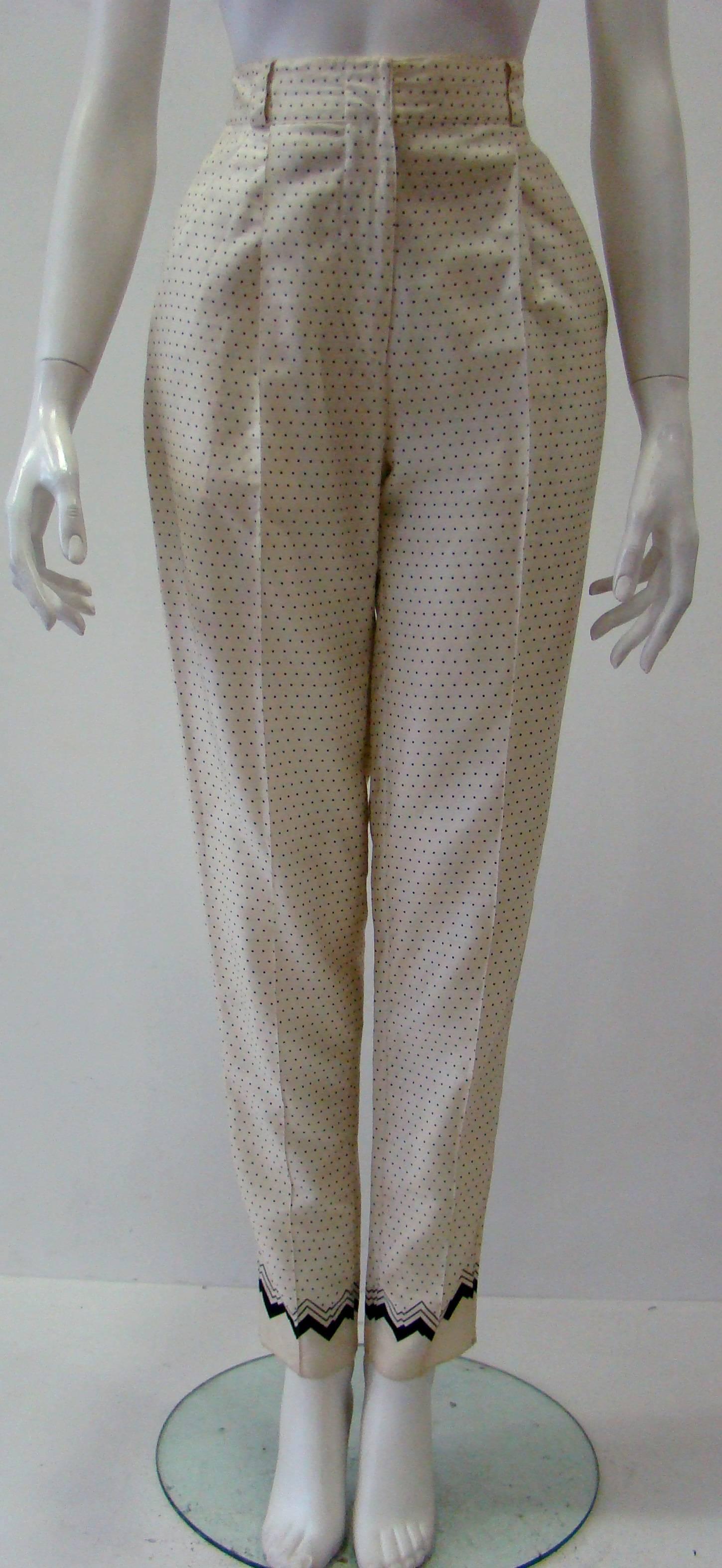 Gray Early Gianni Versace Polka Dot Cotton Pants Spring 1988 For Sale