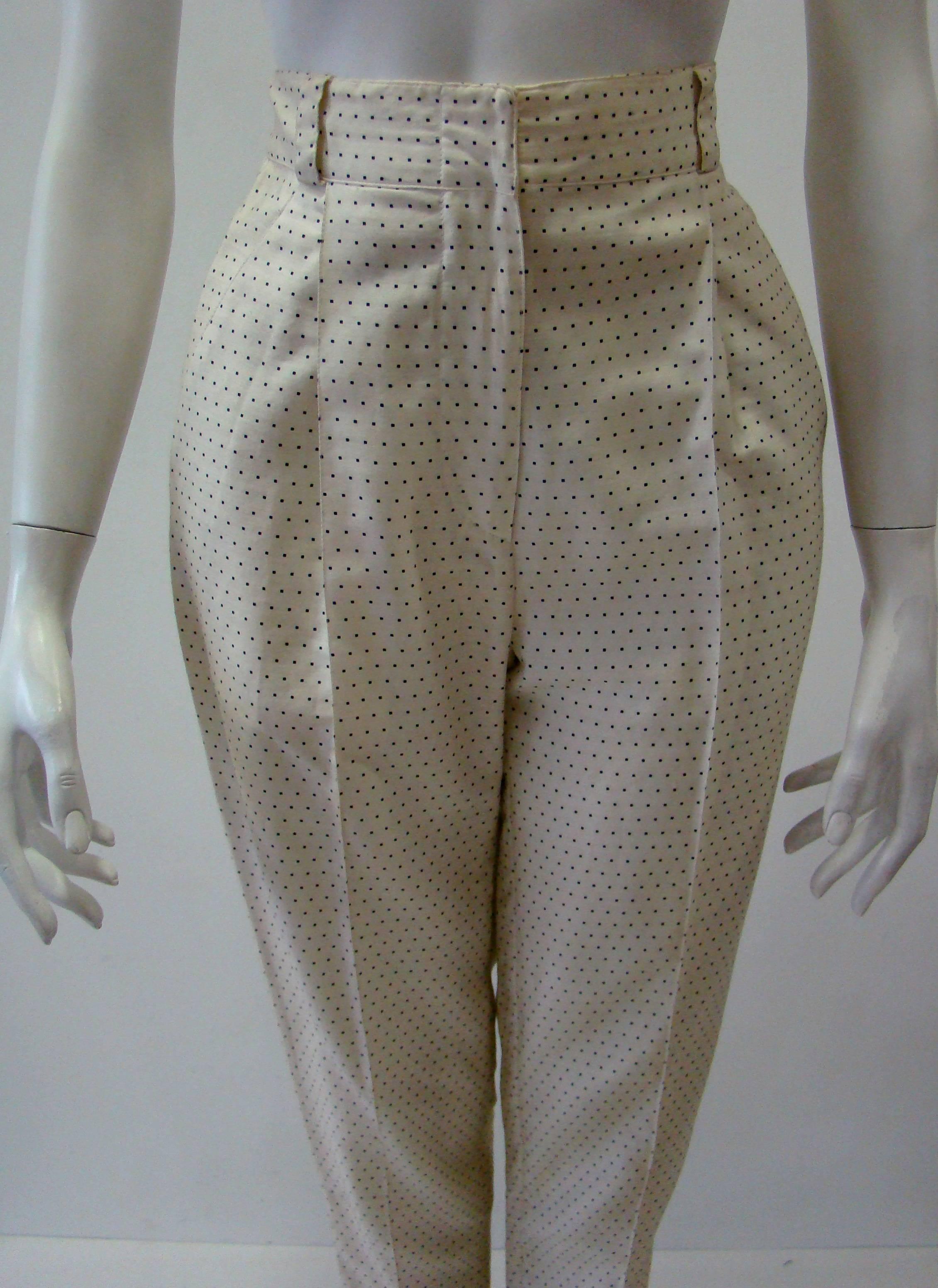 Early Gianni Versace Polka Dot Cotton Pants Spring 1988 In Excellent Condition For Sale In Athens, Agia Paraskevi