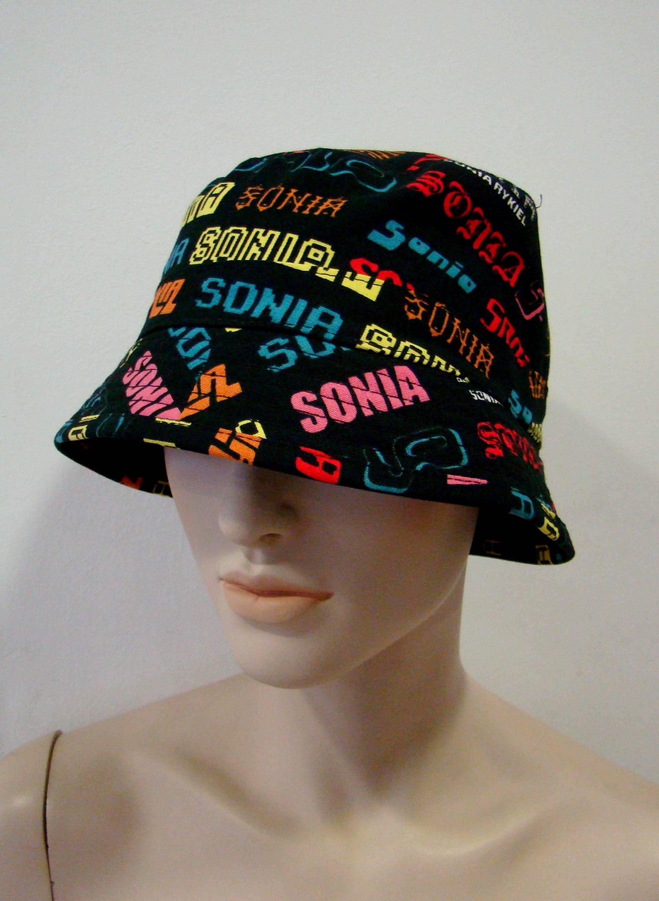 Black Sonia Rykiel Logo Printed Hat 1990s For Sale