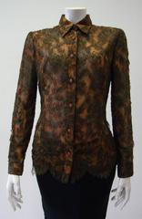 Istante By Gianni Versace Lace Sheer Silk Printed Shirt Top