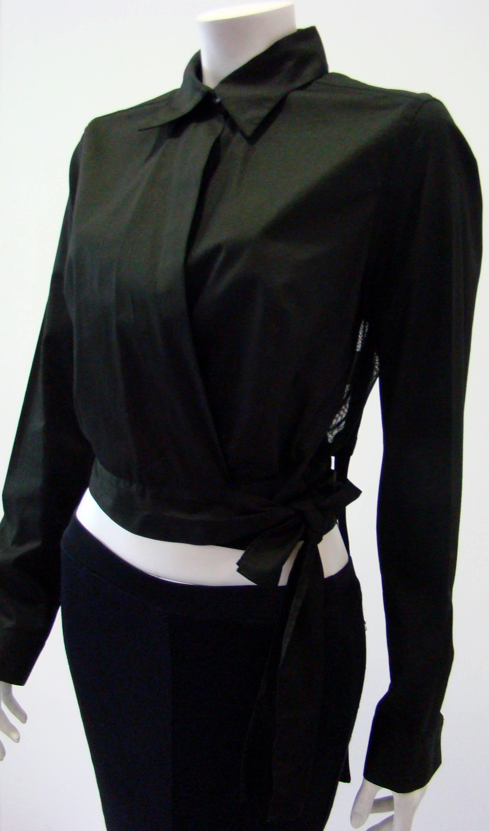 Angelo Tarlazzi Black Cotton Short Jacket With Sheer Net Back In New Condition For Sale In Athens, Agia Paraskevi