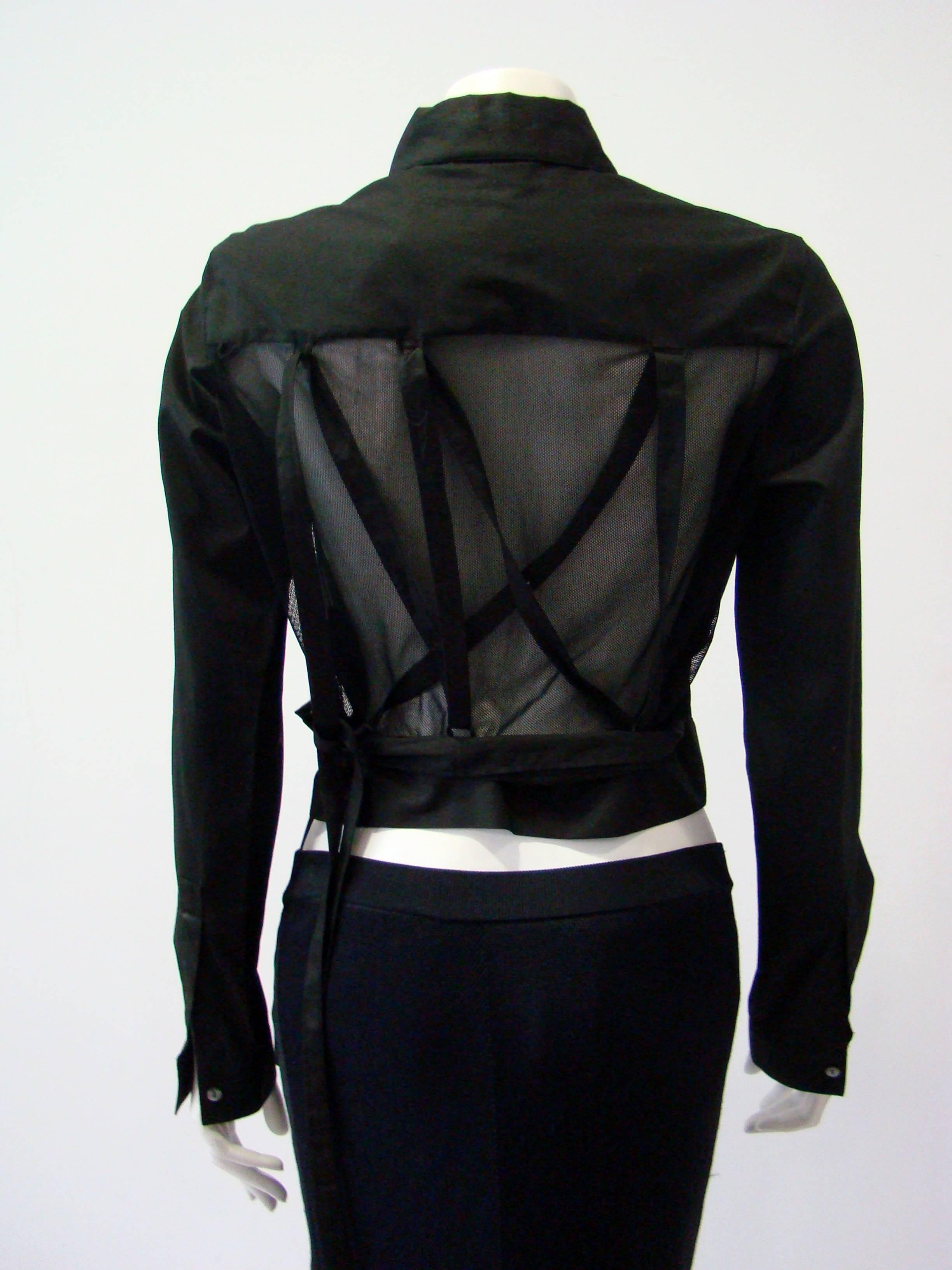 Angelo Tarlazzi Black Cotton Short Jacket With Sheer Net Back For Sale 2
