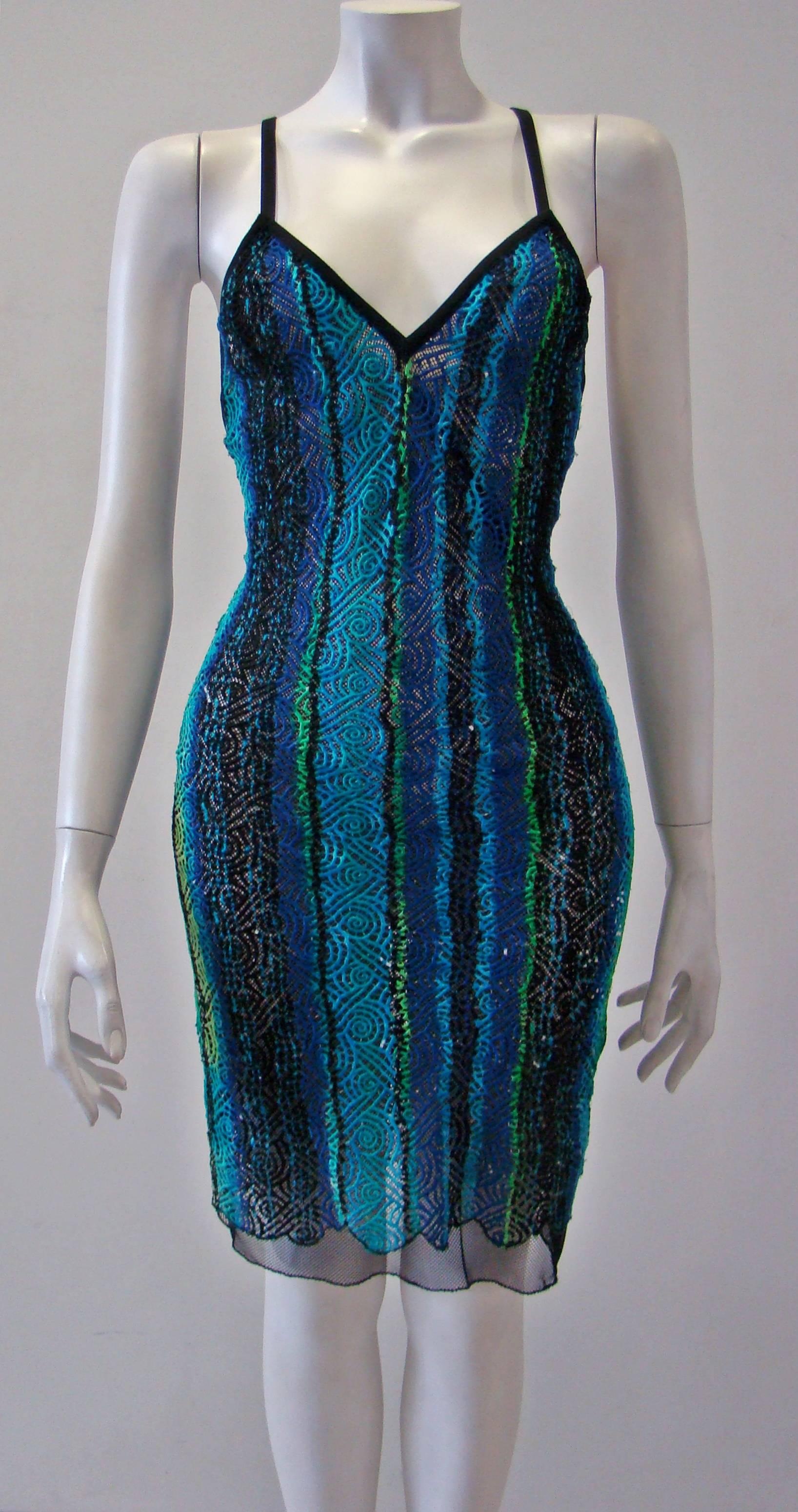 Gianni Versace Couture Multi-Coloured Threaded Dress With Net Spring 1994