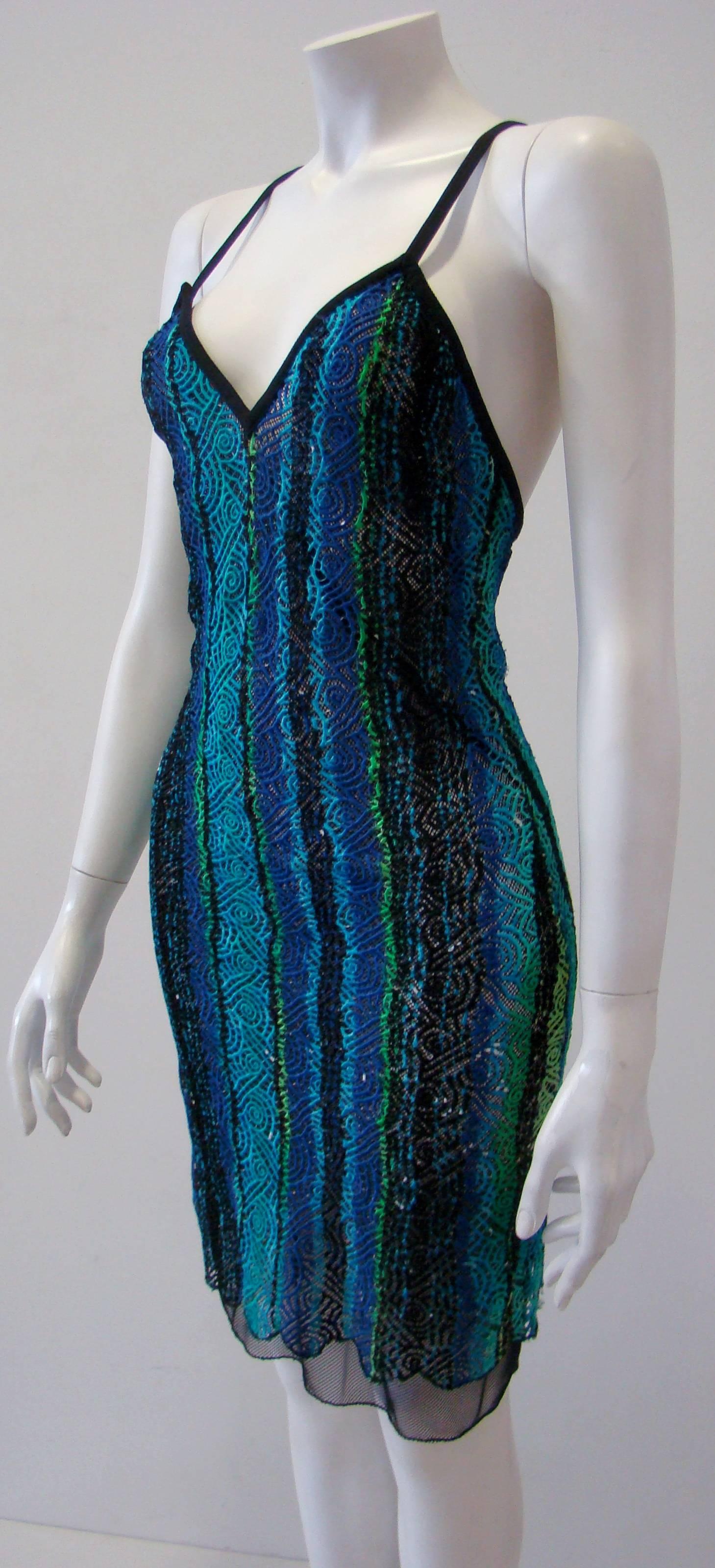 Gianni Versace Couture Multi-Coloured Threaded Dress With Net Spring, 1994 In Excellent Condition For Sale In Athens, Agia Paraskevi