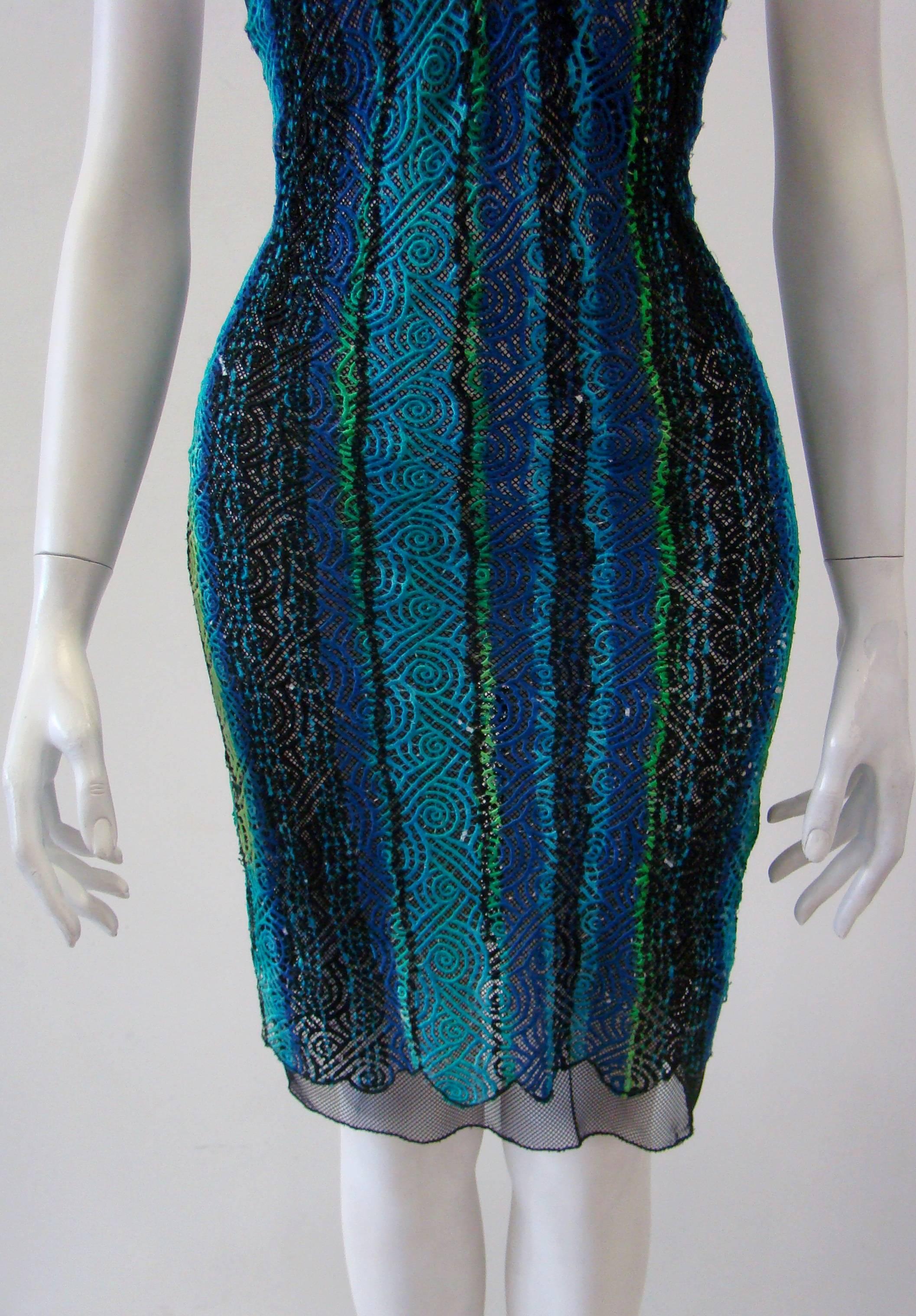 Gianni Versace Couture Multi-Coloured Threaded Dress With Net Spring, 1994 For Sale 1