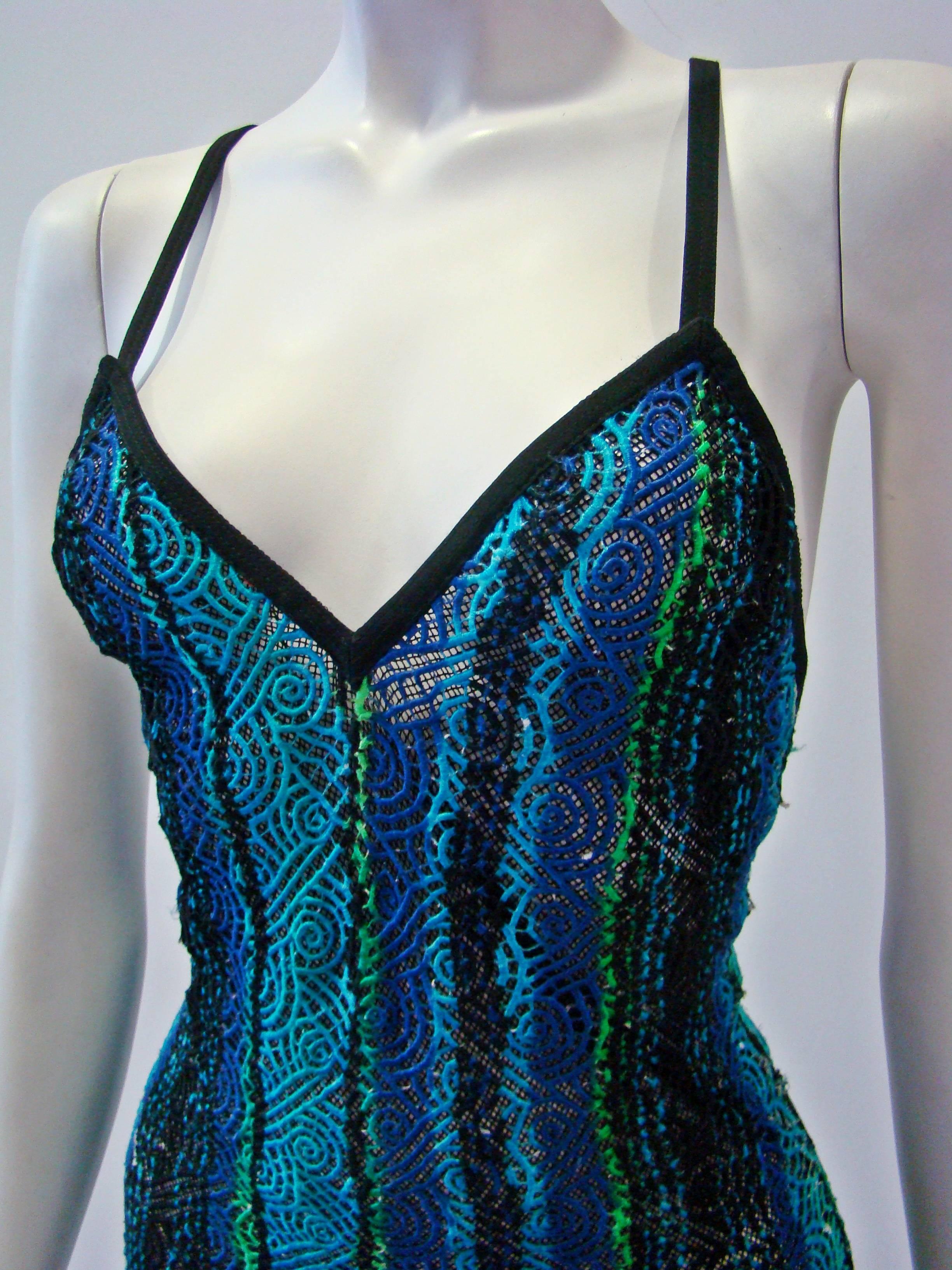 Women's Gianni Versace Couture Multi-Coloured Threaded Dress With Net Spring, 1994 For Sale
