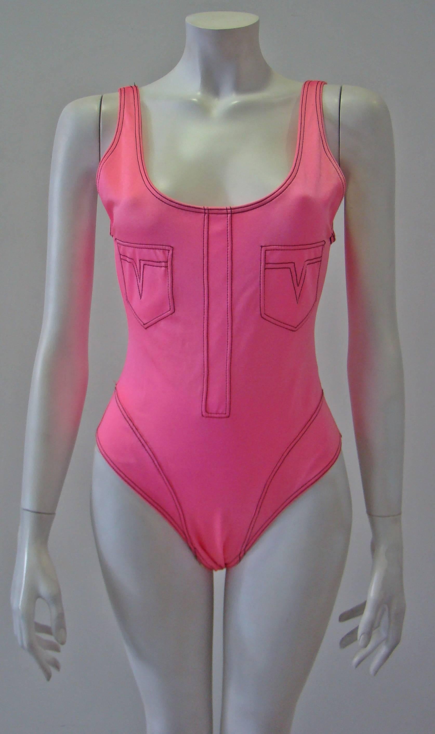 Pink Gianni Versace Mare Stitch Contrast Swimsuit  For Sale